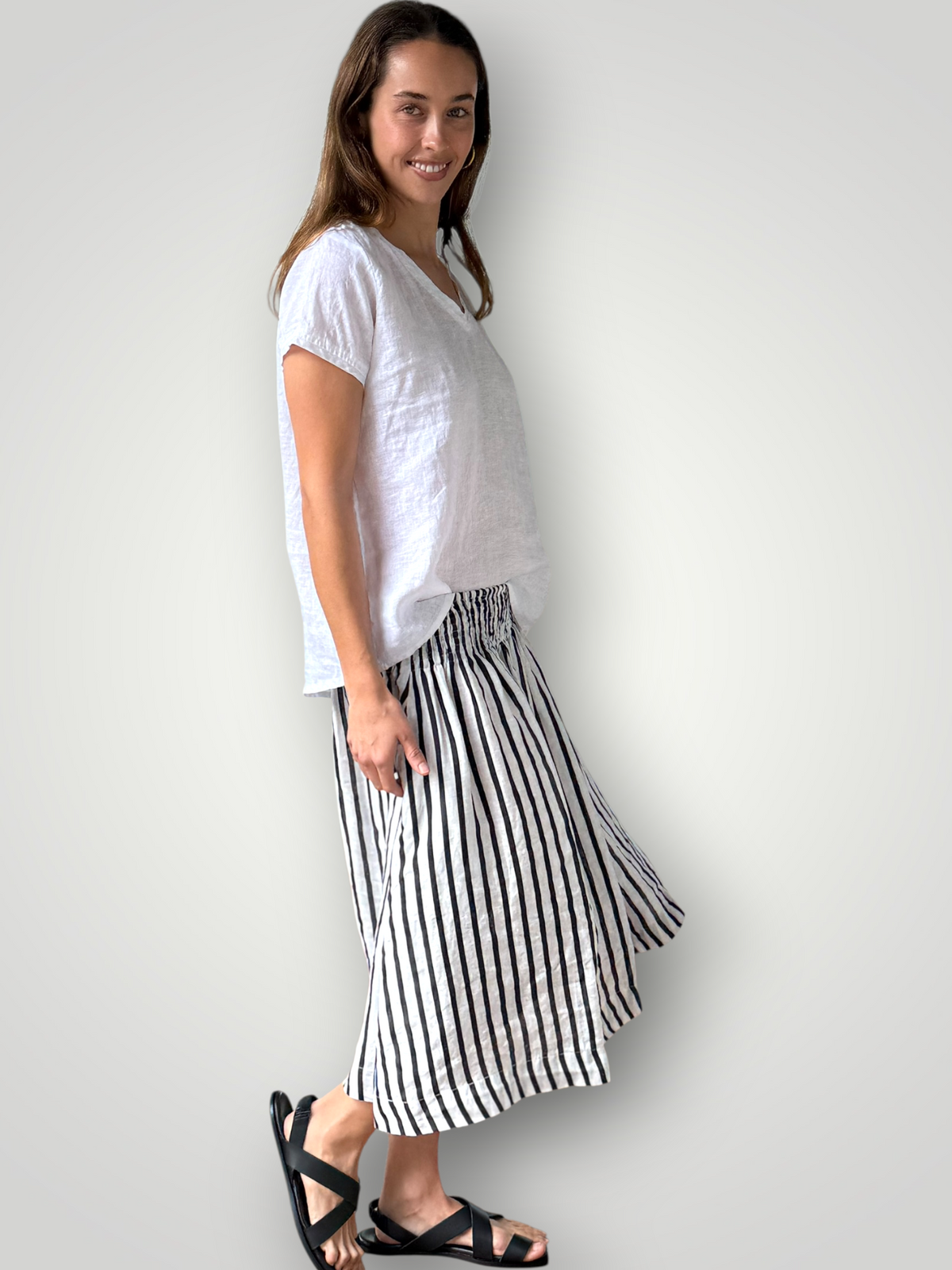 lola skirt - navy stripe linen Apparel