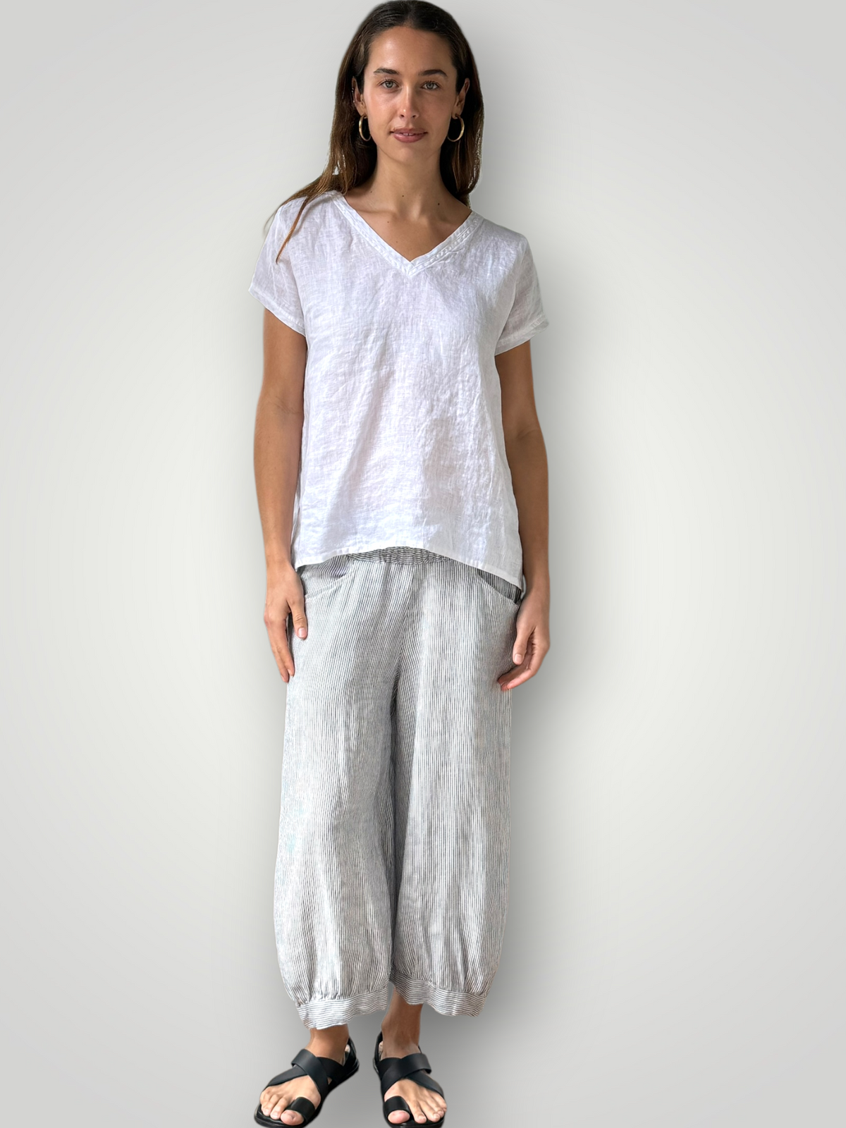 jackie pant - fine grey stripe linen Apparel
