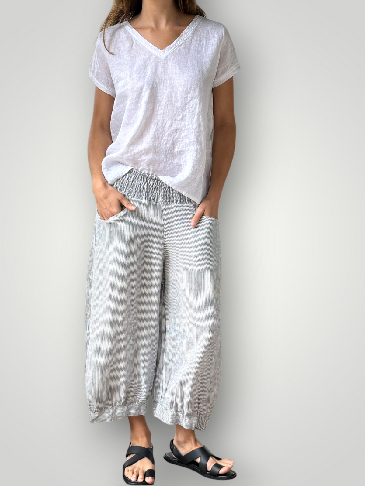 jackie pant - fine grey stripe linen Apparel