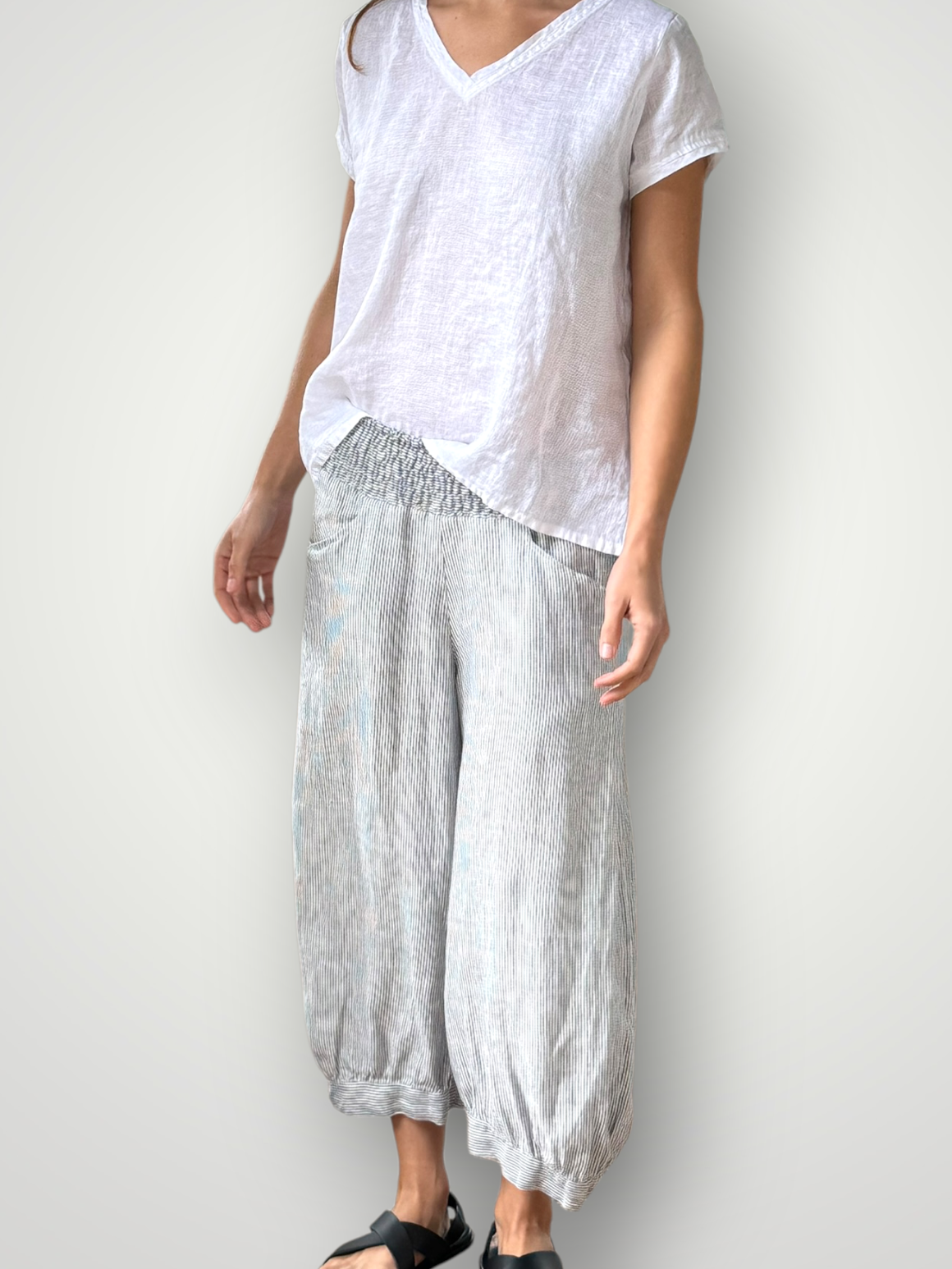 jackie pant - fine grey stripe linen Apparel