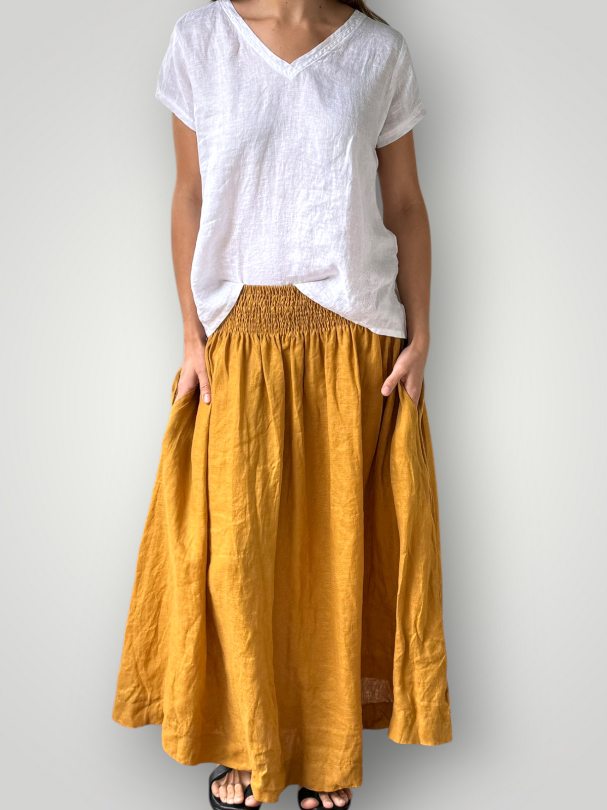 lulu skirt-turmeric linen Apparel