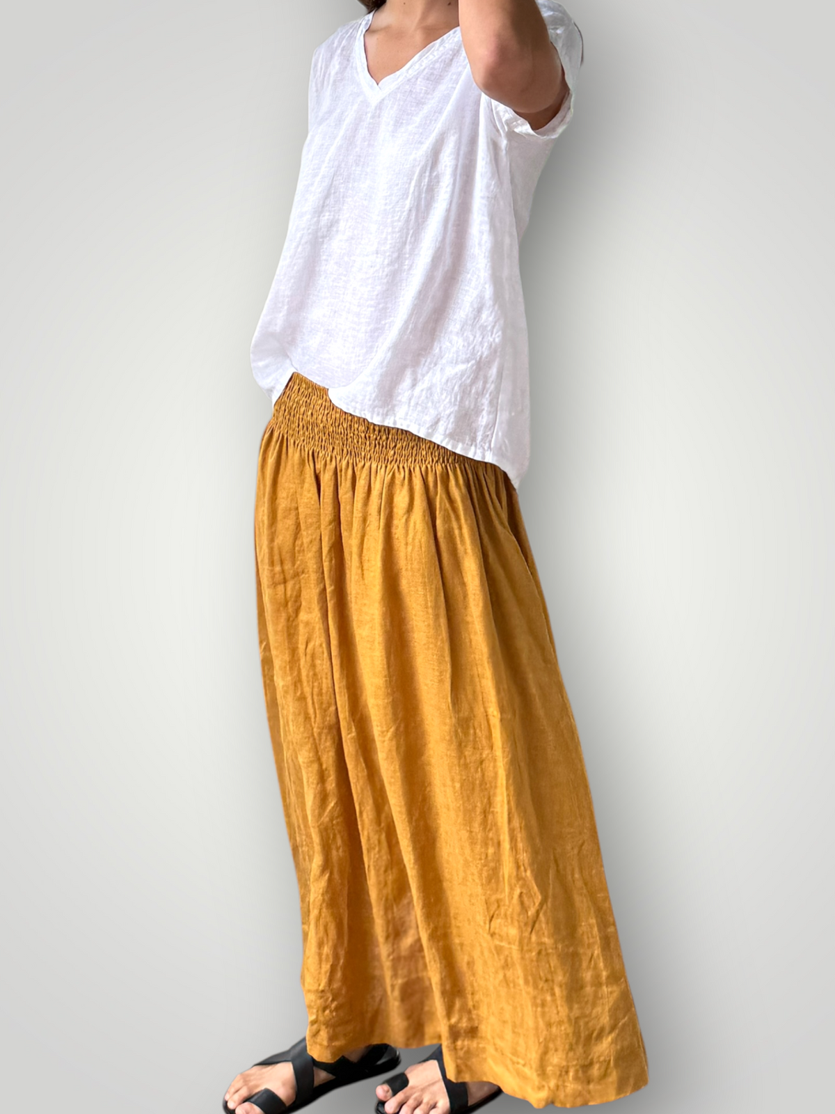 lulu skirt-turmeric linen Apparel
