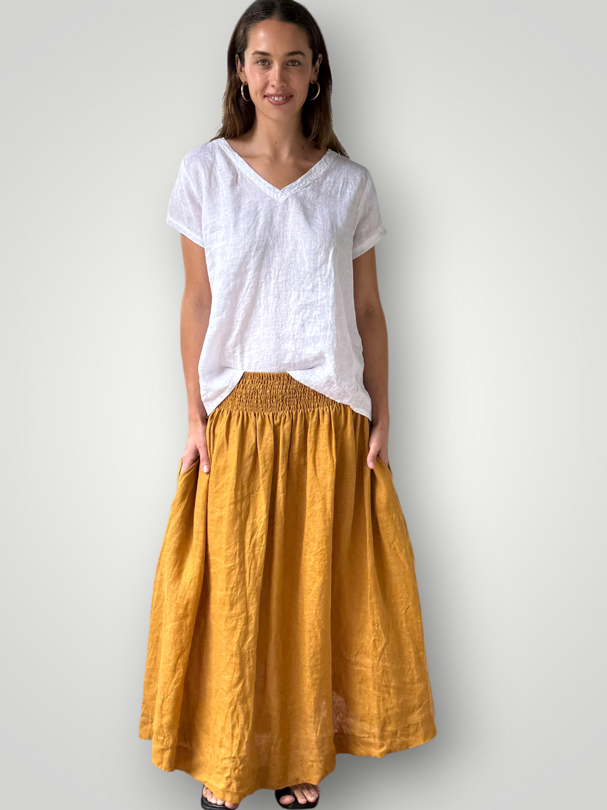 lulu skirt-turmeric linen Apparel