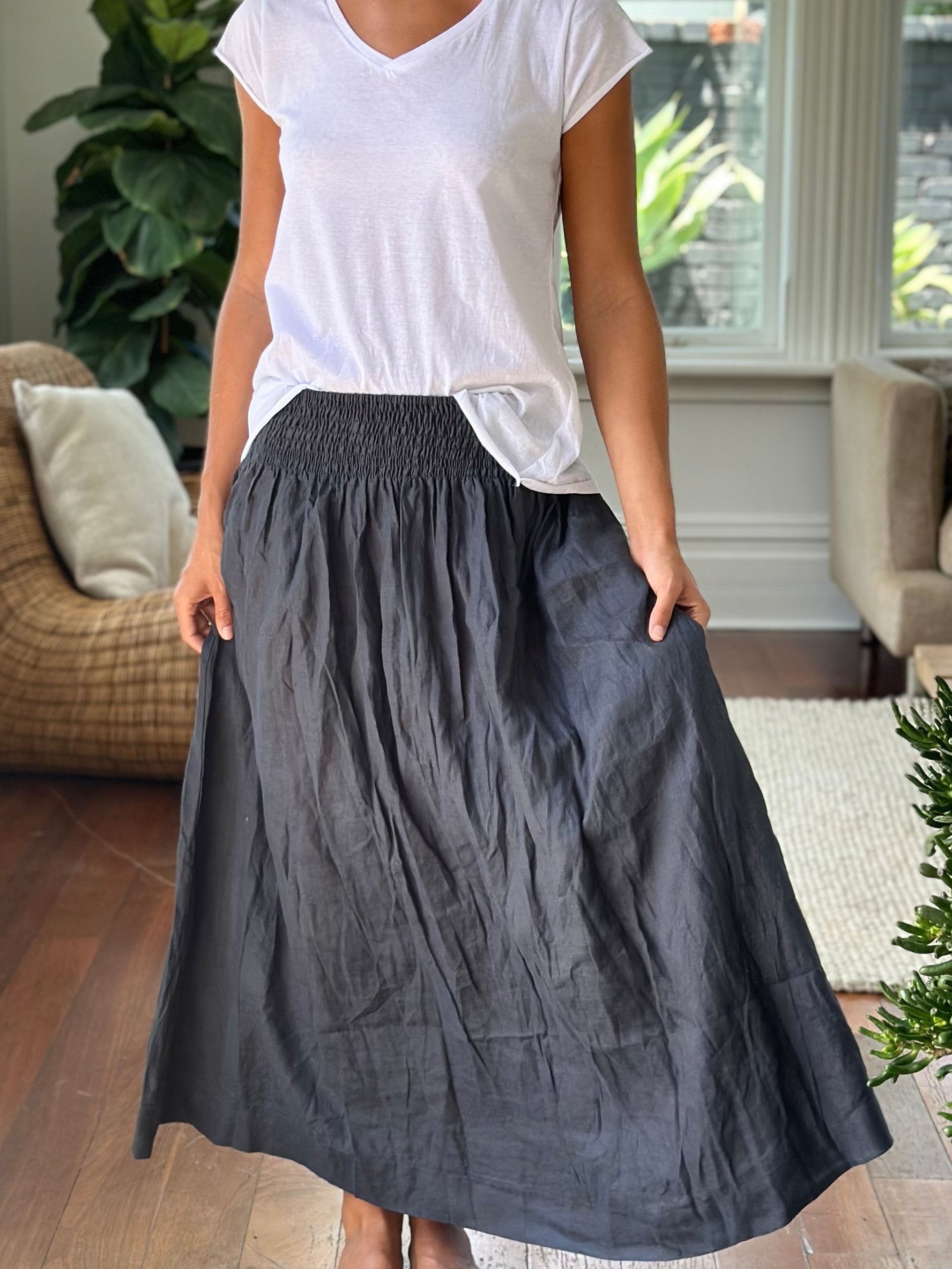 Gray linen skirt cheap