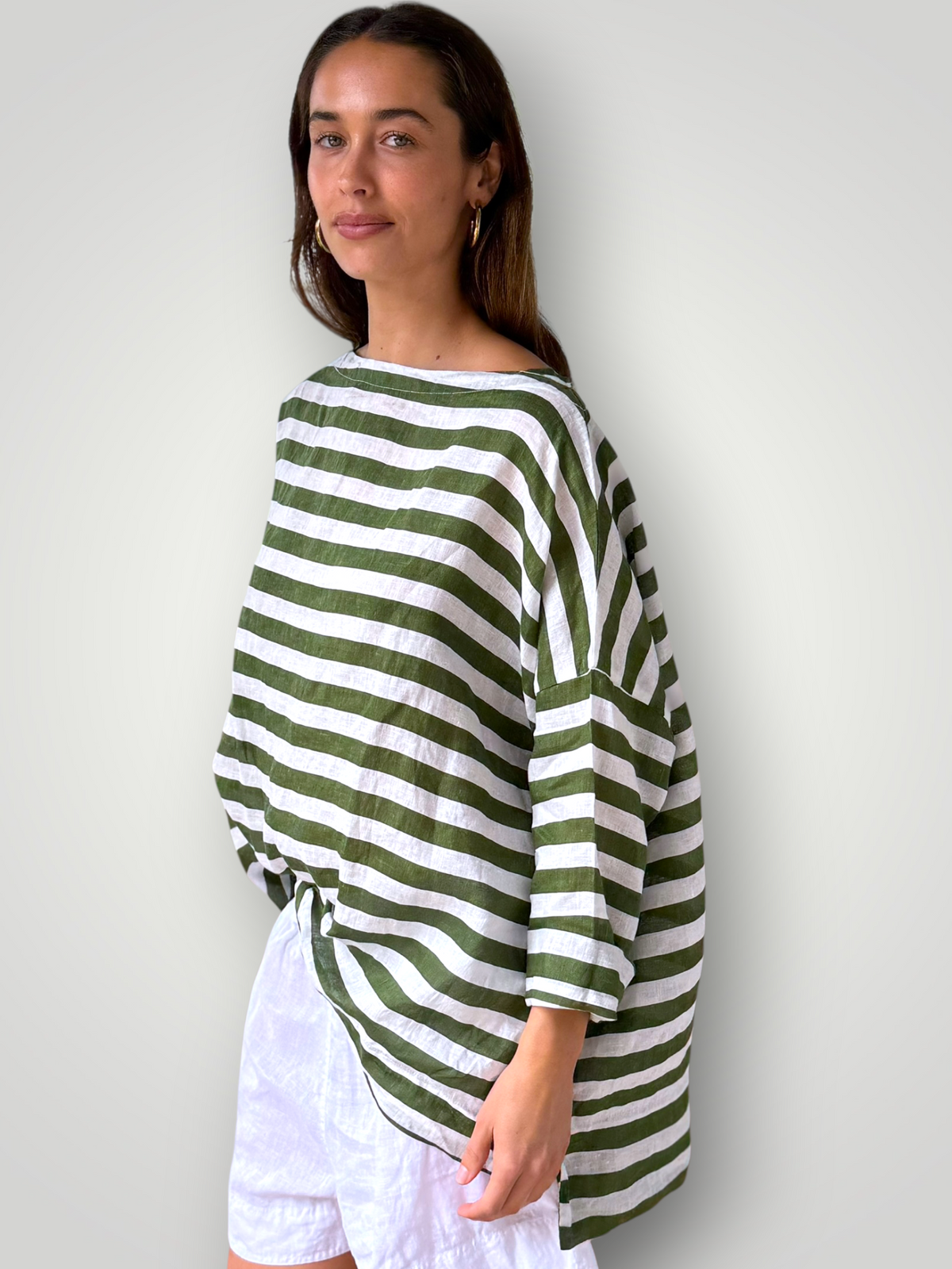 avril top - moss stripe linen Apparel