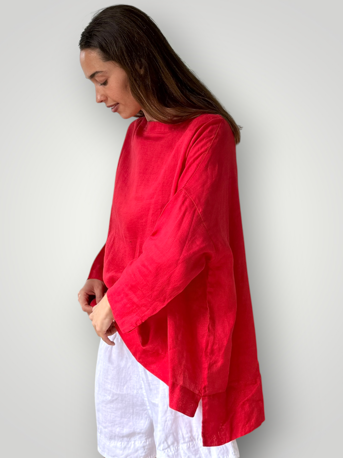 avril top - red linen Apparel