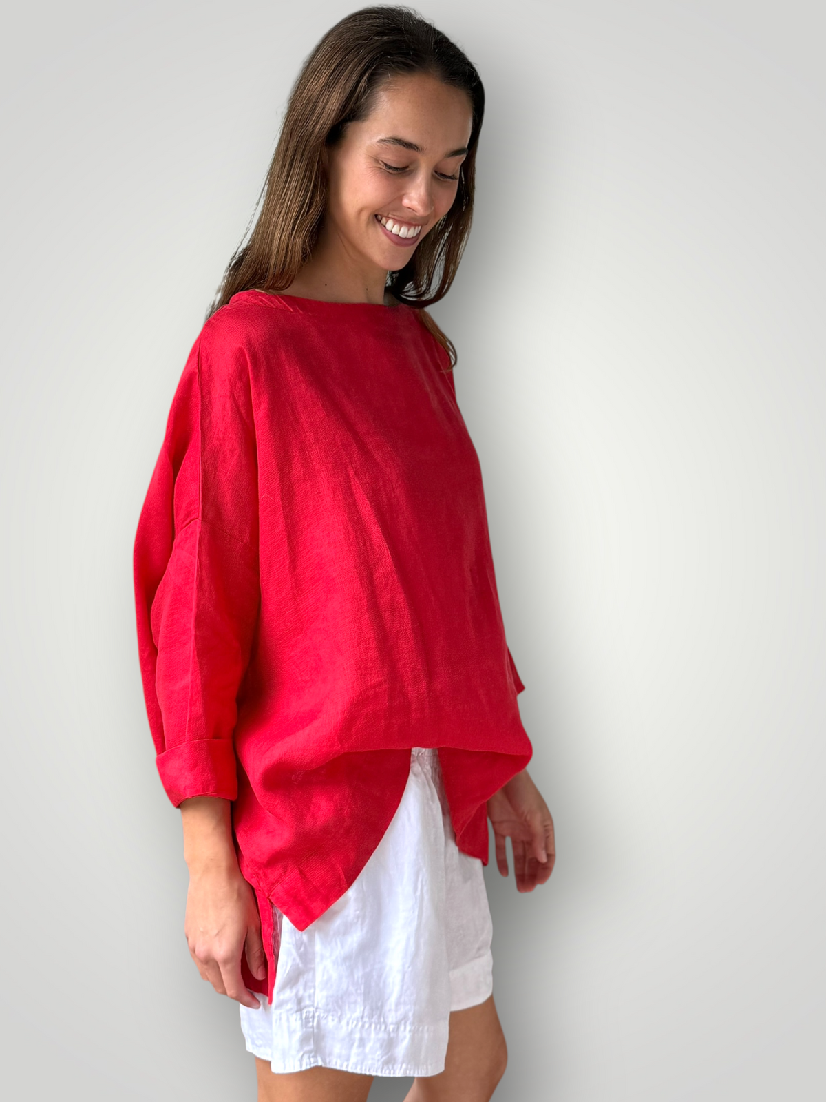 avril top - red linen Apparel