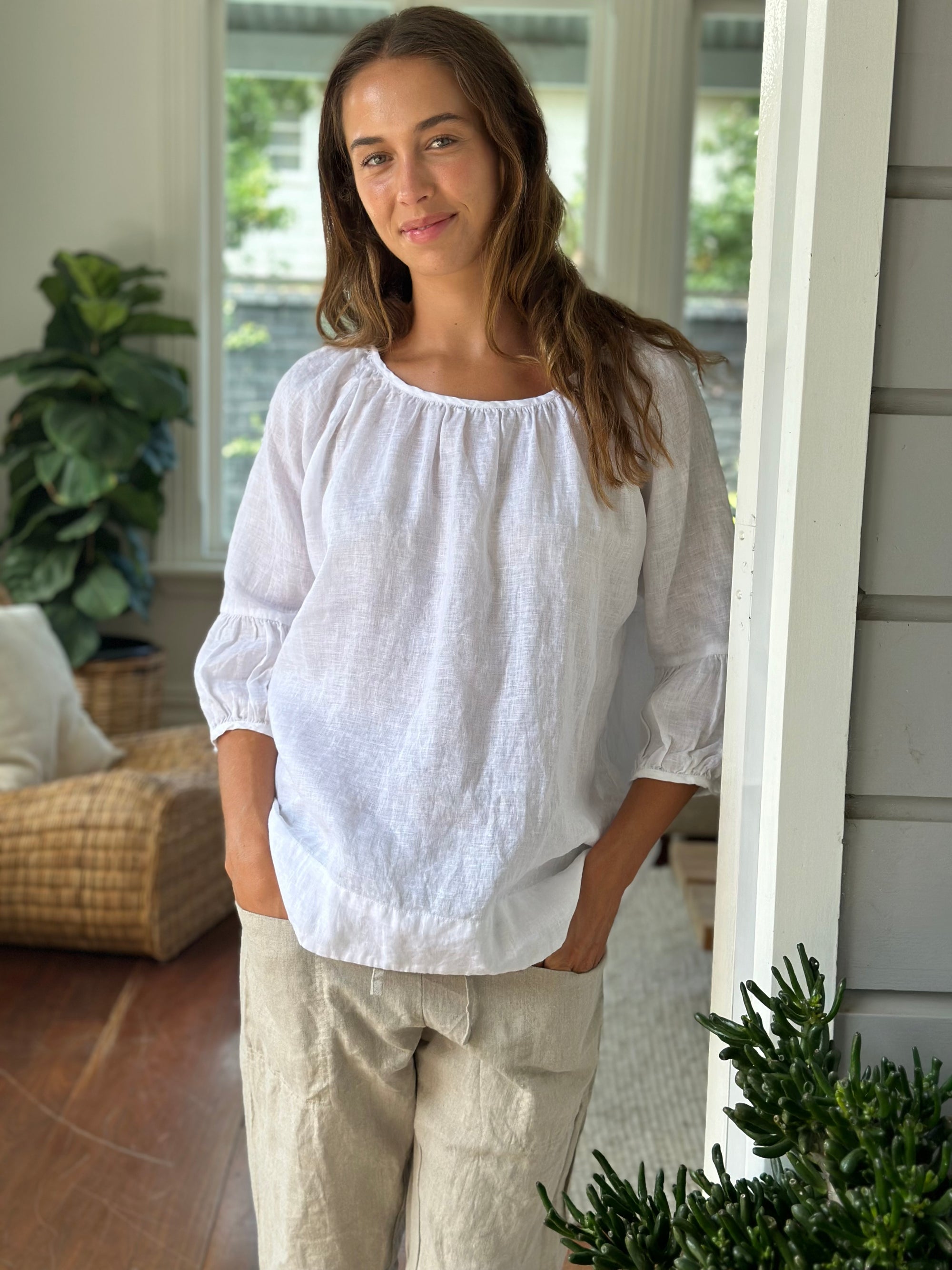 julia top-white linen Apparel  