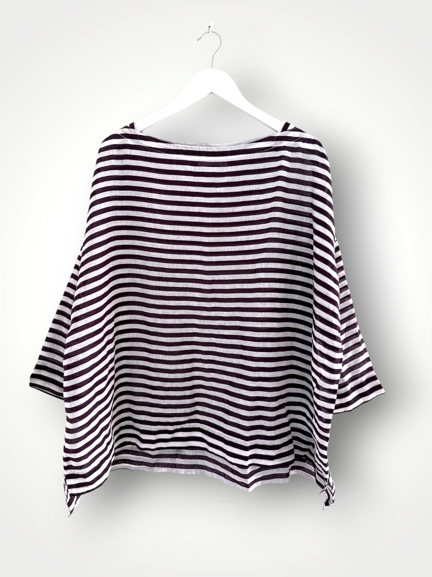 avril top - eggplant stripe linen Apparel