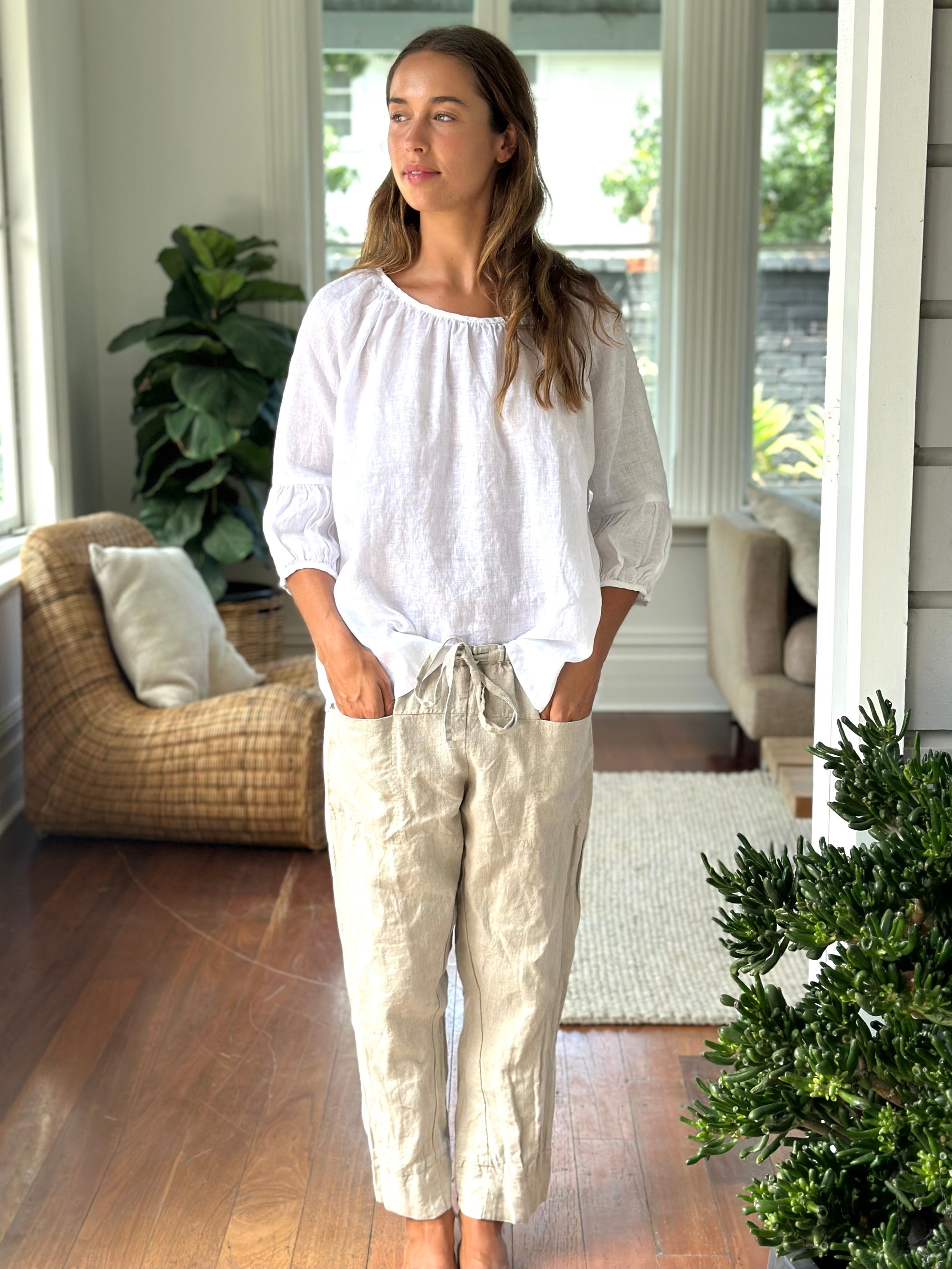 julia top-white linen Apparel  