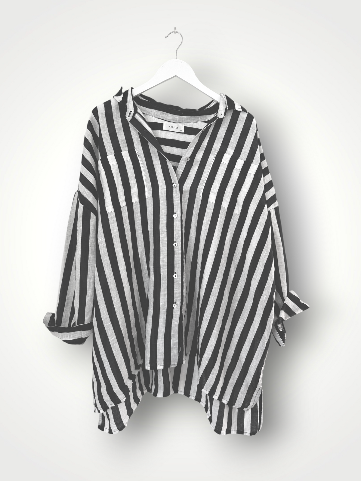 aiden boyfriend shirt -charcoal stripe linen Apparel