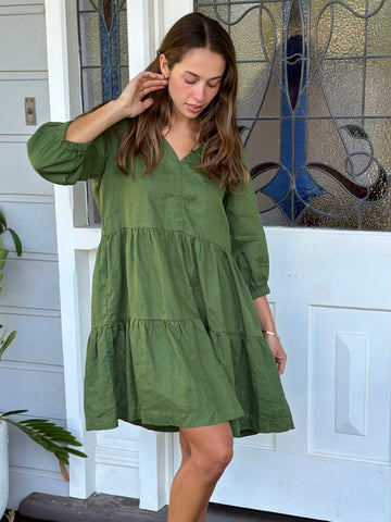 payton dress - moss linen dress