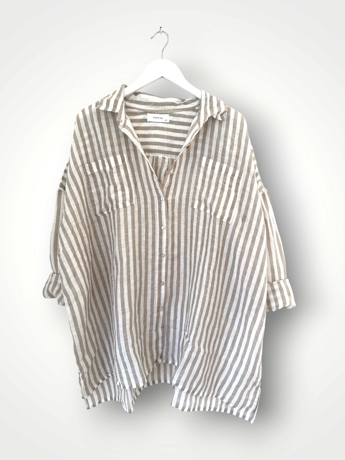 aiden boyfriend shirt -small natural stripe linen Apparel