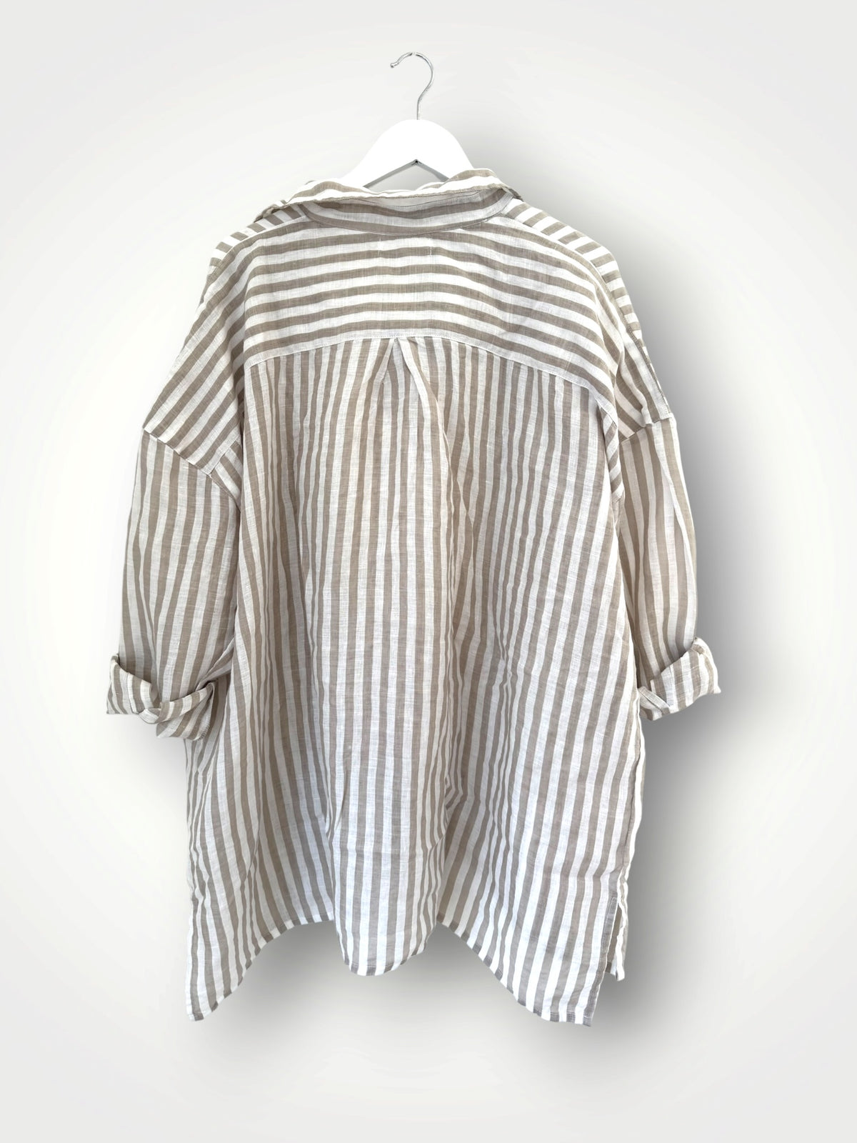 aiden boyfriend shirt -small natural stripe linen Apparel