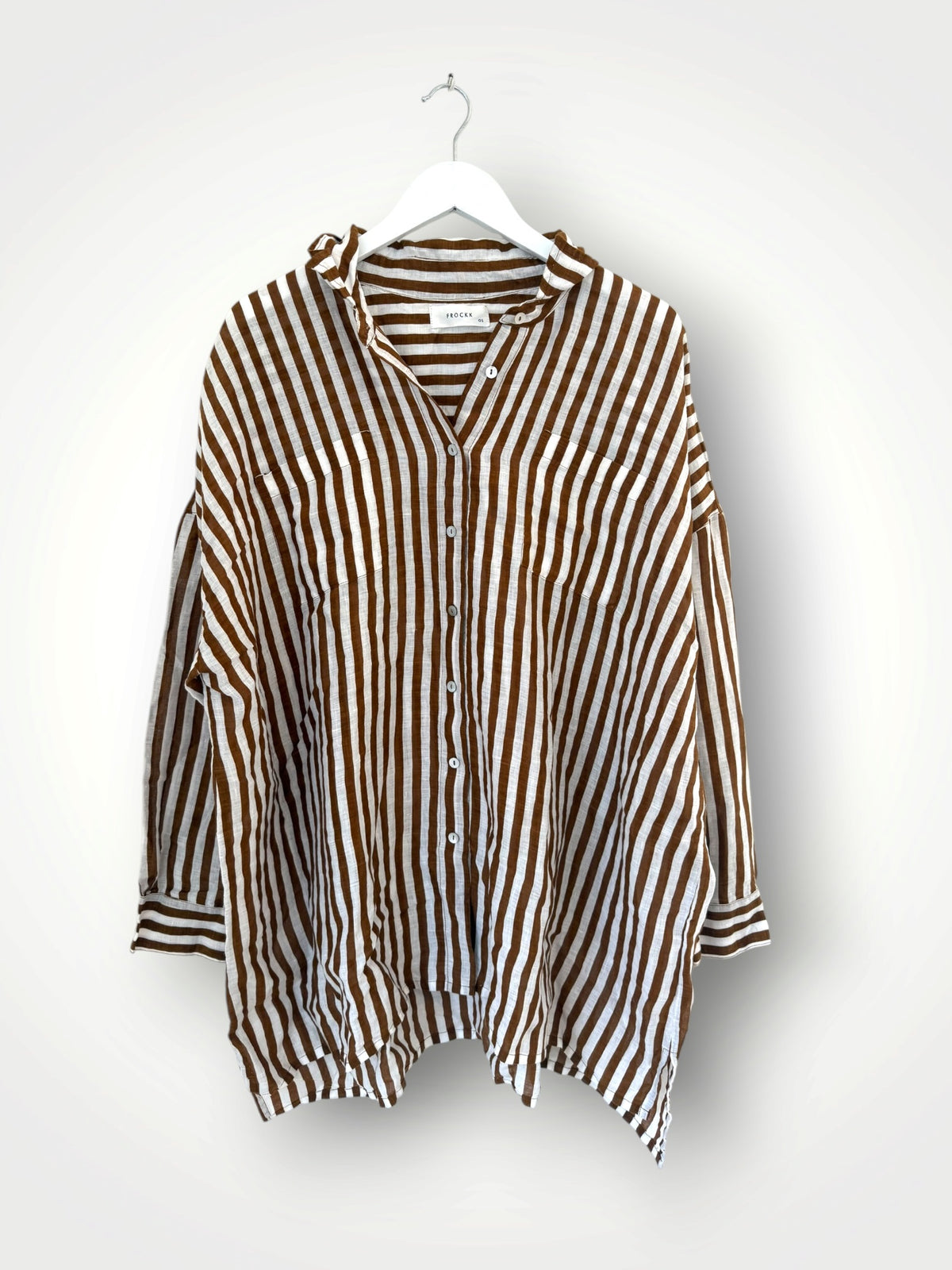 aiden boyfriend shirt -small caramel stripe linen Apparel