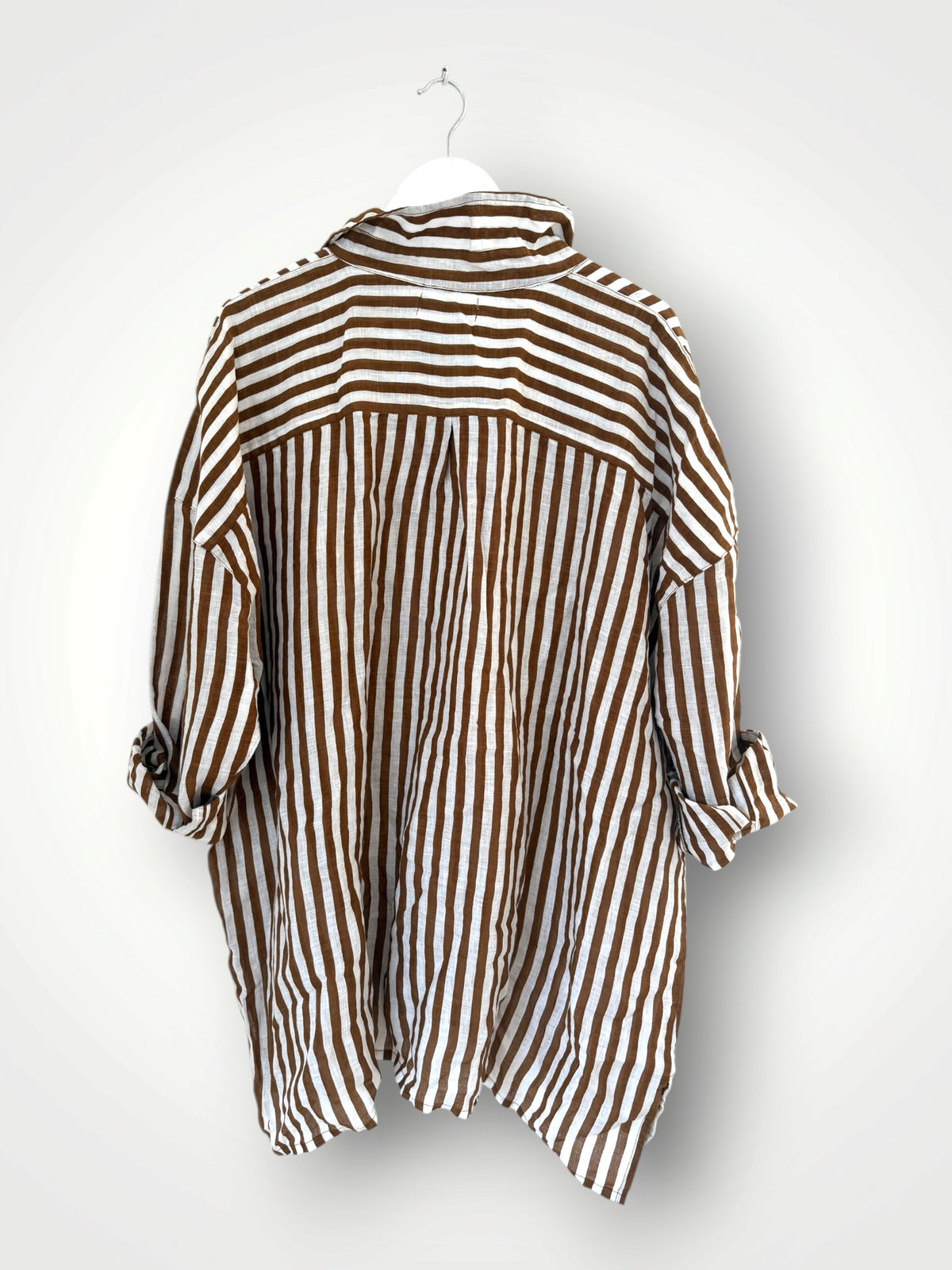 aiden boyfriend shirt -small caramel stripe linen Apparel