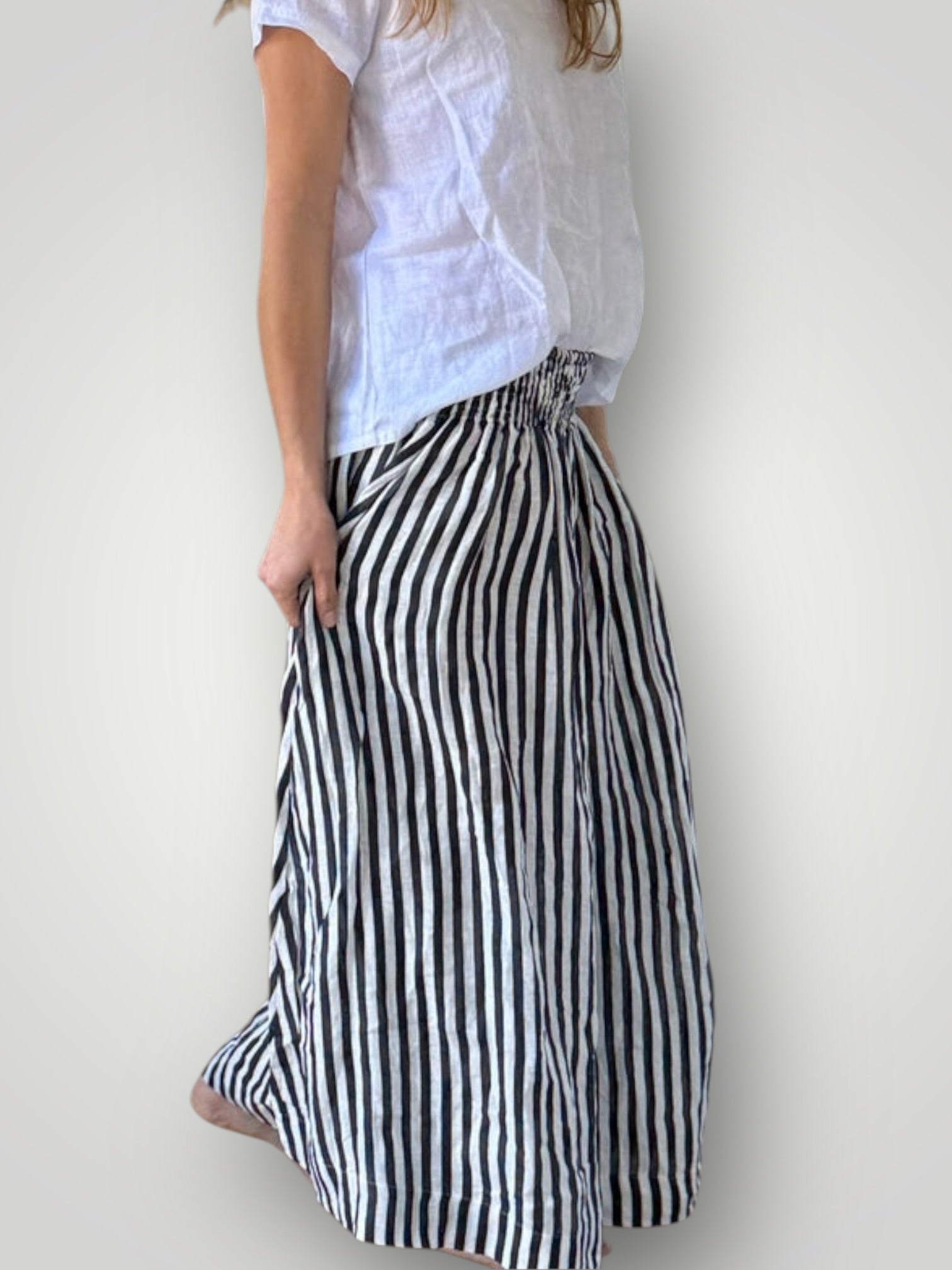lulu skirt- charcoal stripe linen Apparel