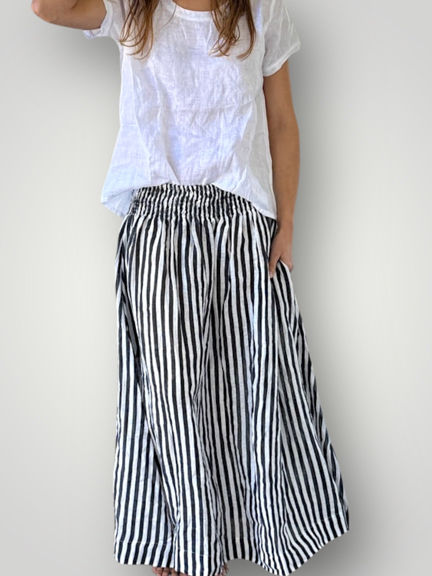 lulu skirt- charcoal stripe linen Apparel