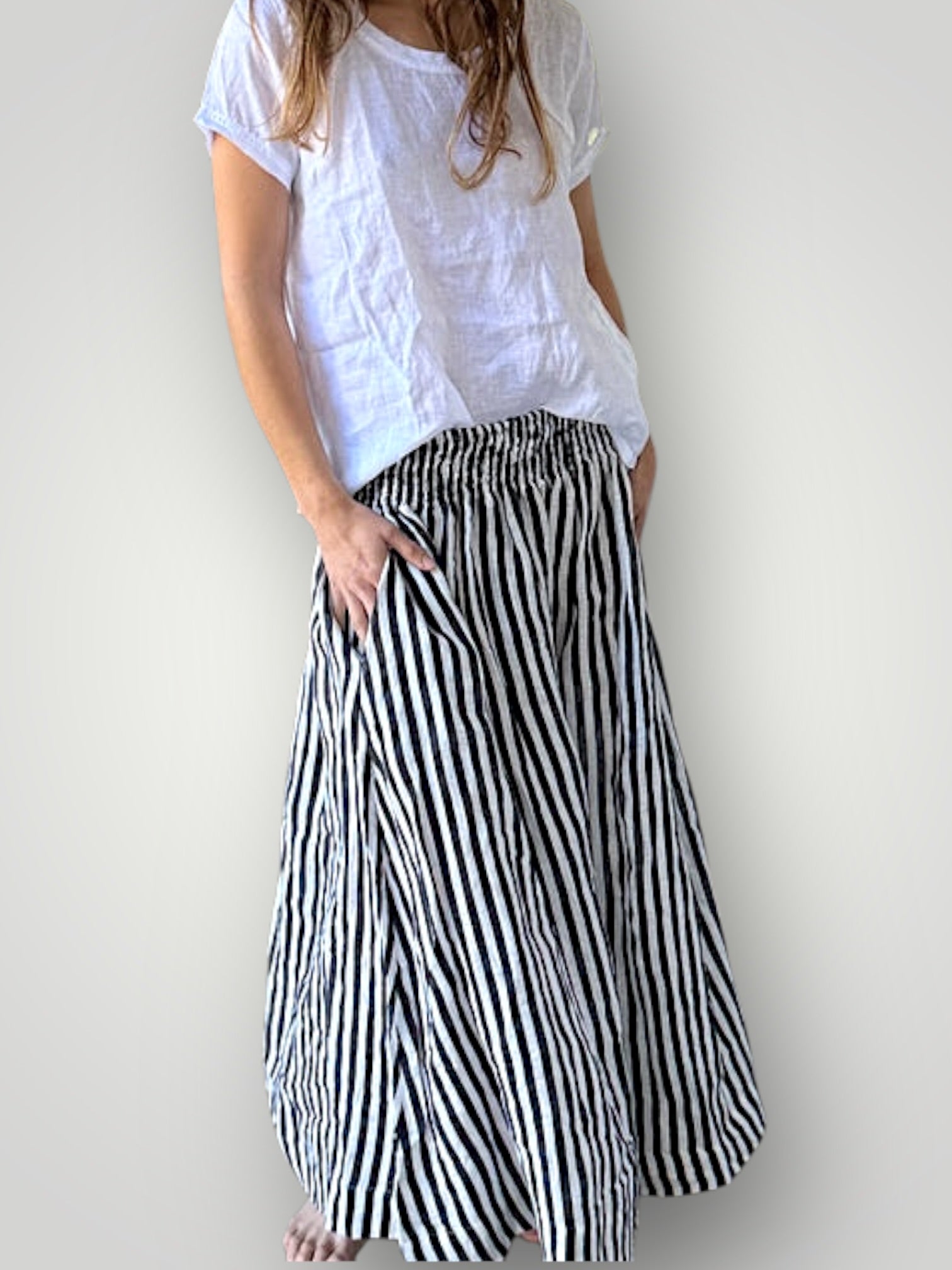 lulu skirt- charcoal stripe linen Apparel