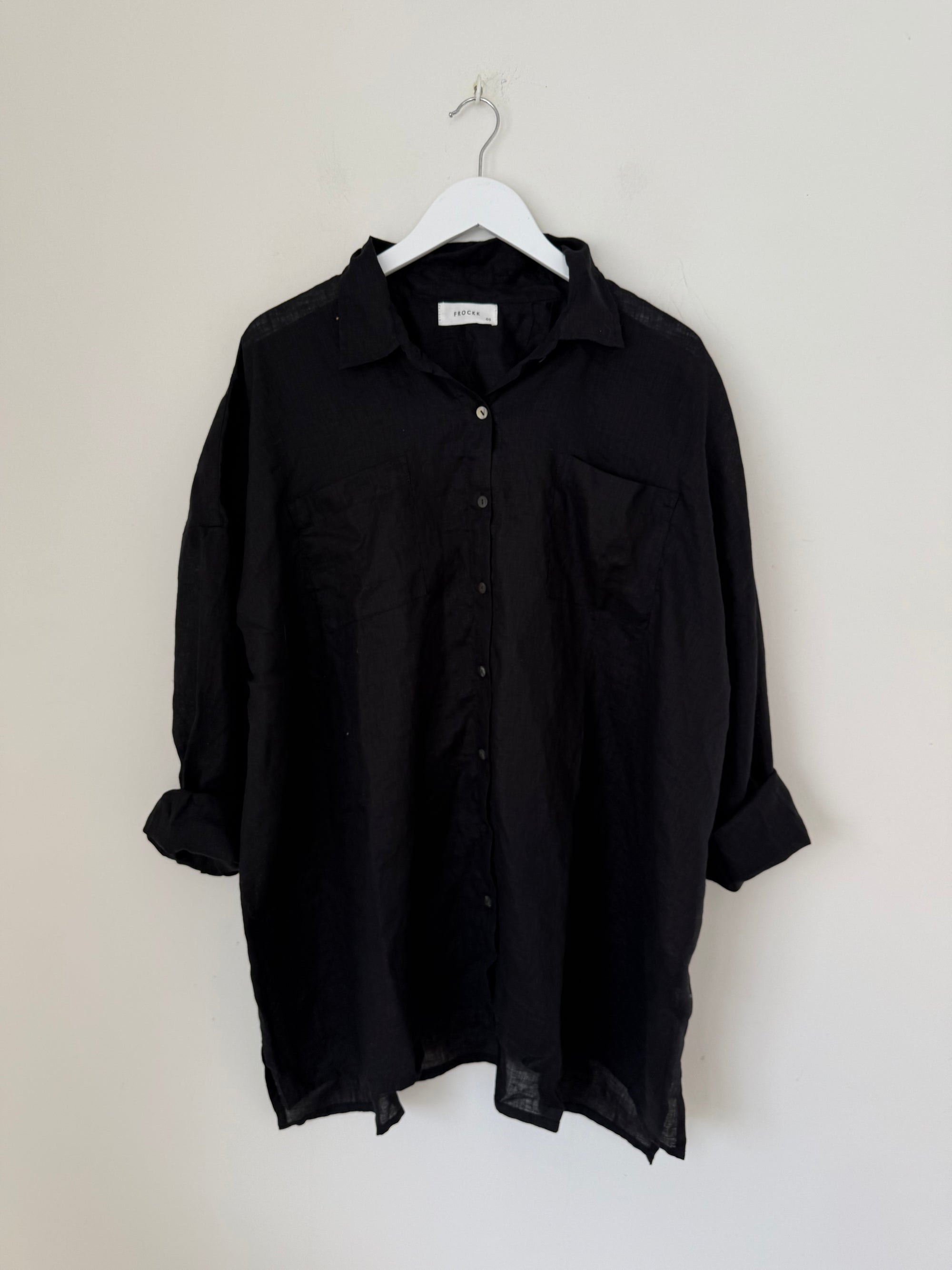 aiden oversized shirt - black linen Apparel