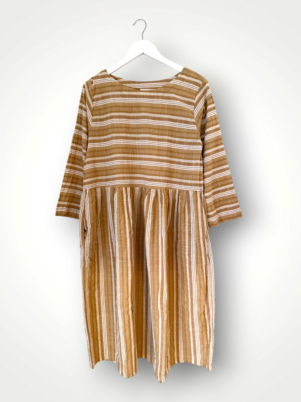 april dress - caramel stripe cotton Apparel
