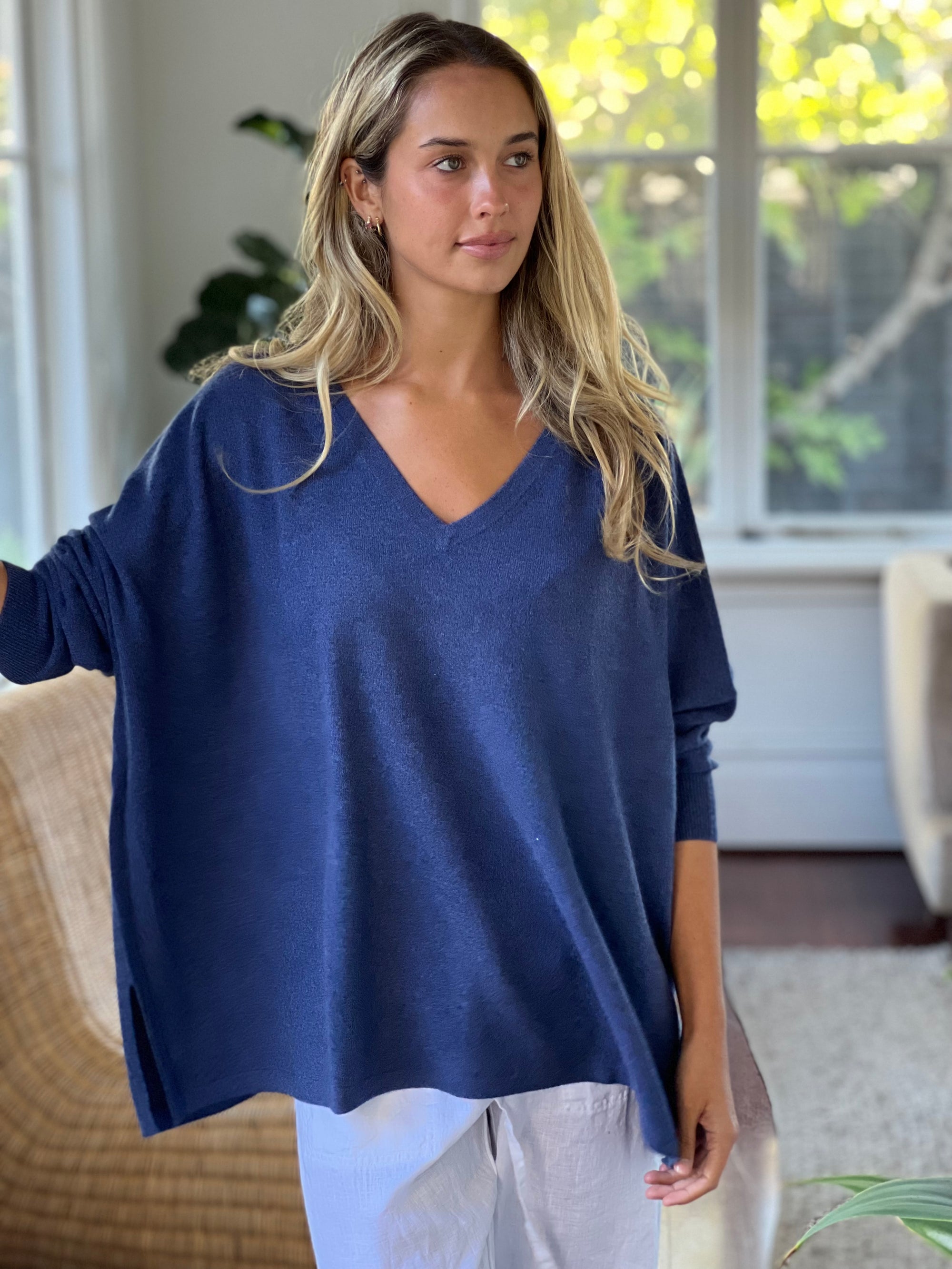 relaxed boyfriend knit- dark denim cashmere Apparel