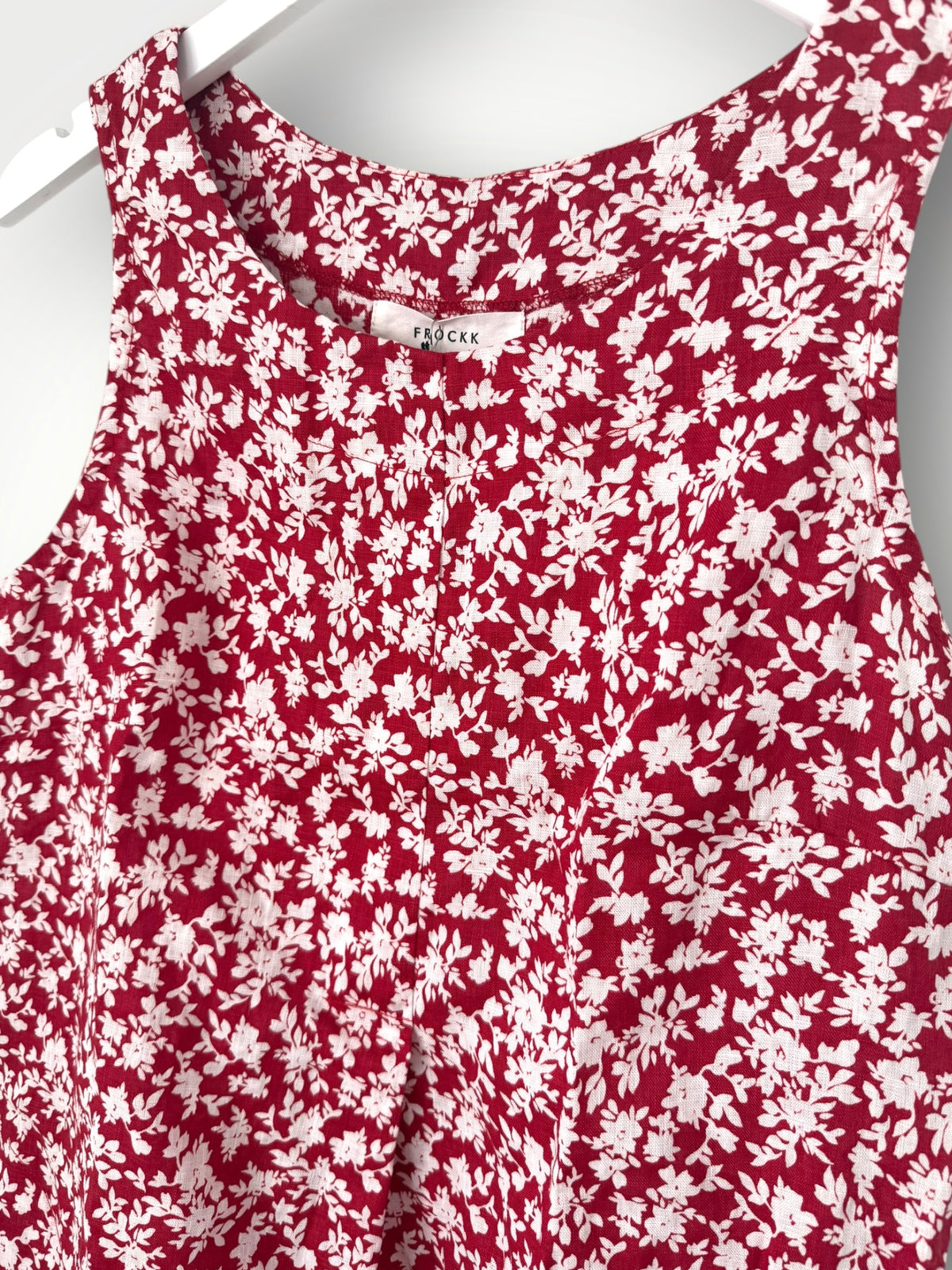 becky dress -red floral linen Apparel