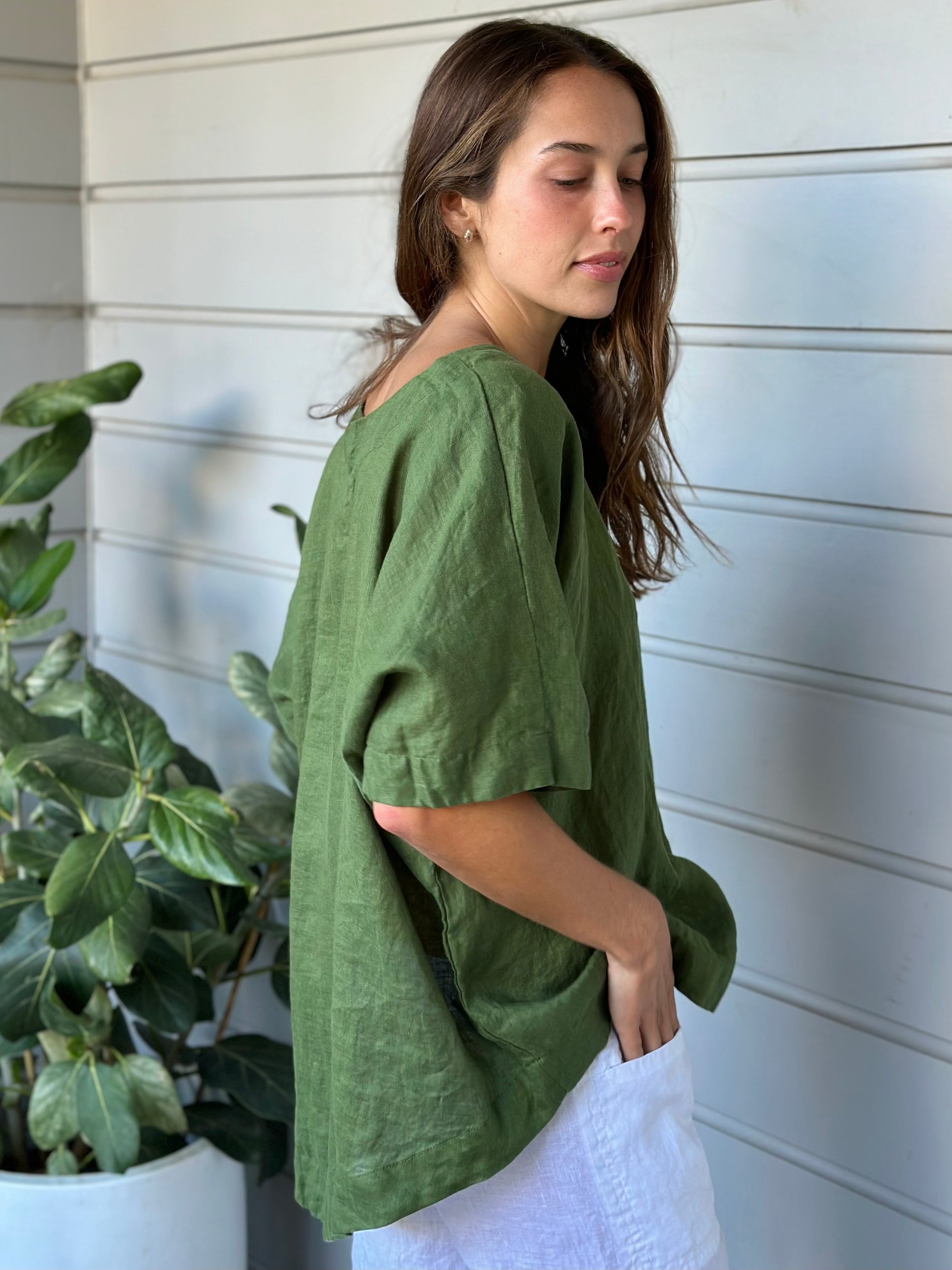 mia top - moss linen Apparel