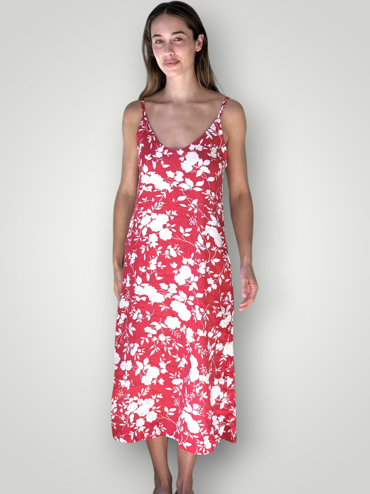 mabel dress-big red flower linen
