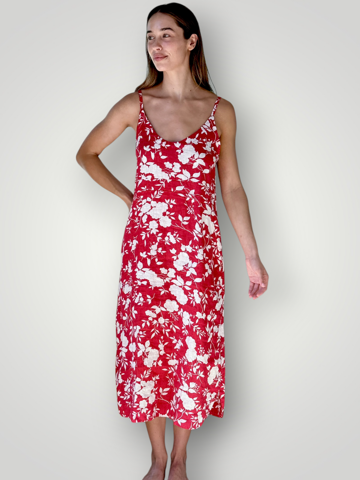 mabel dress-big red flower linen