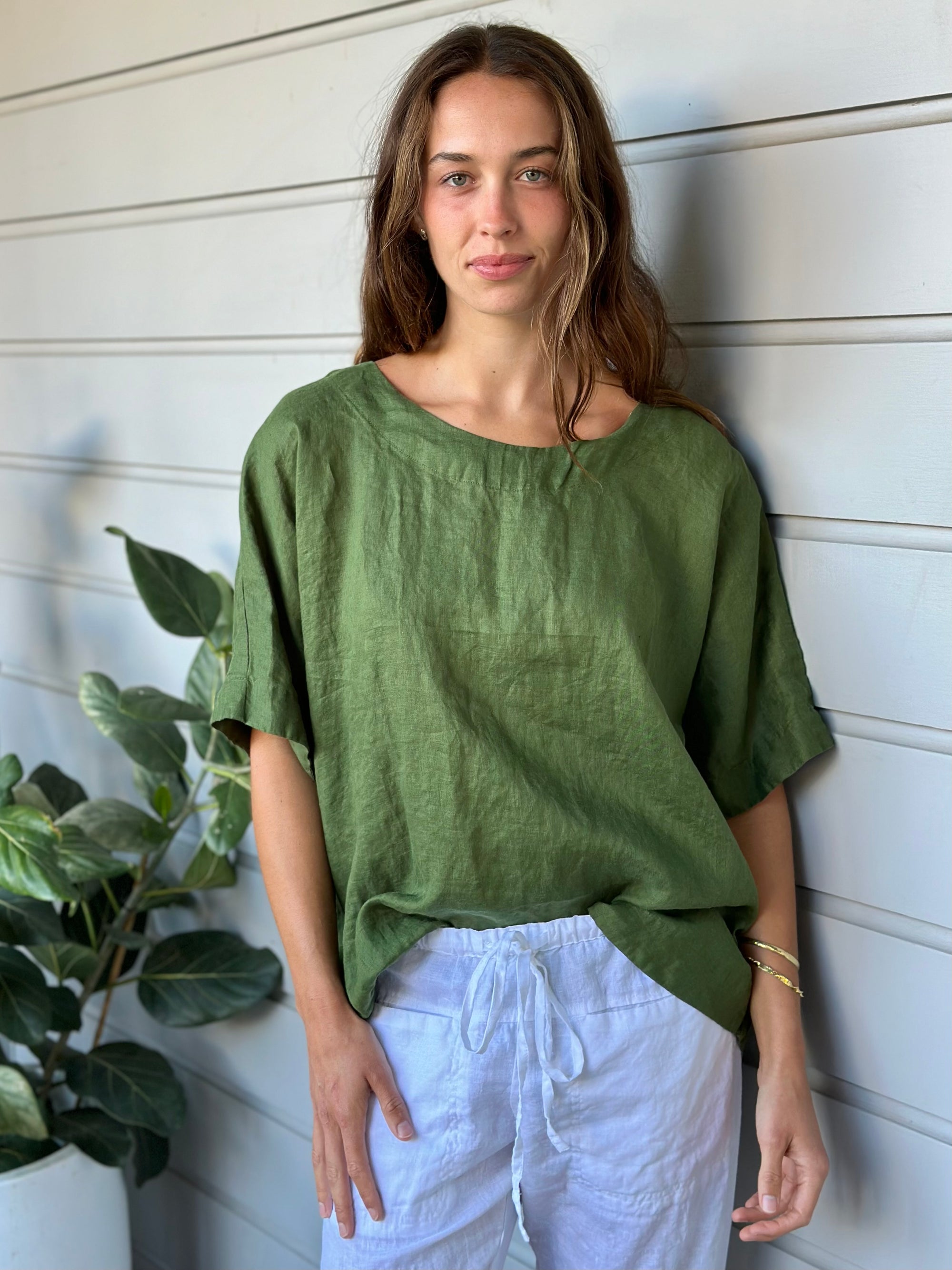 mia top - moss linen Apparel