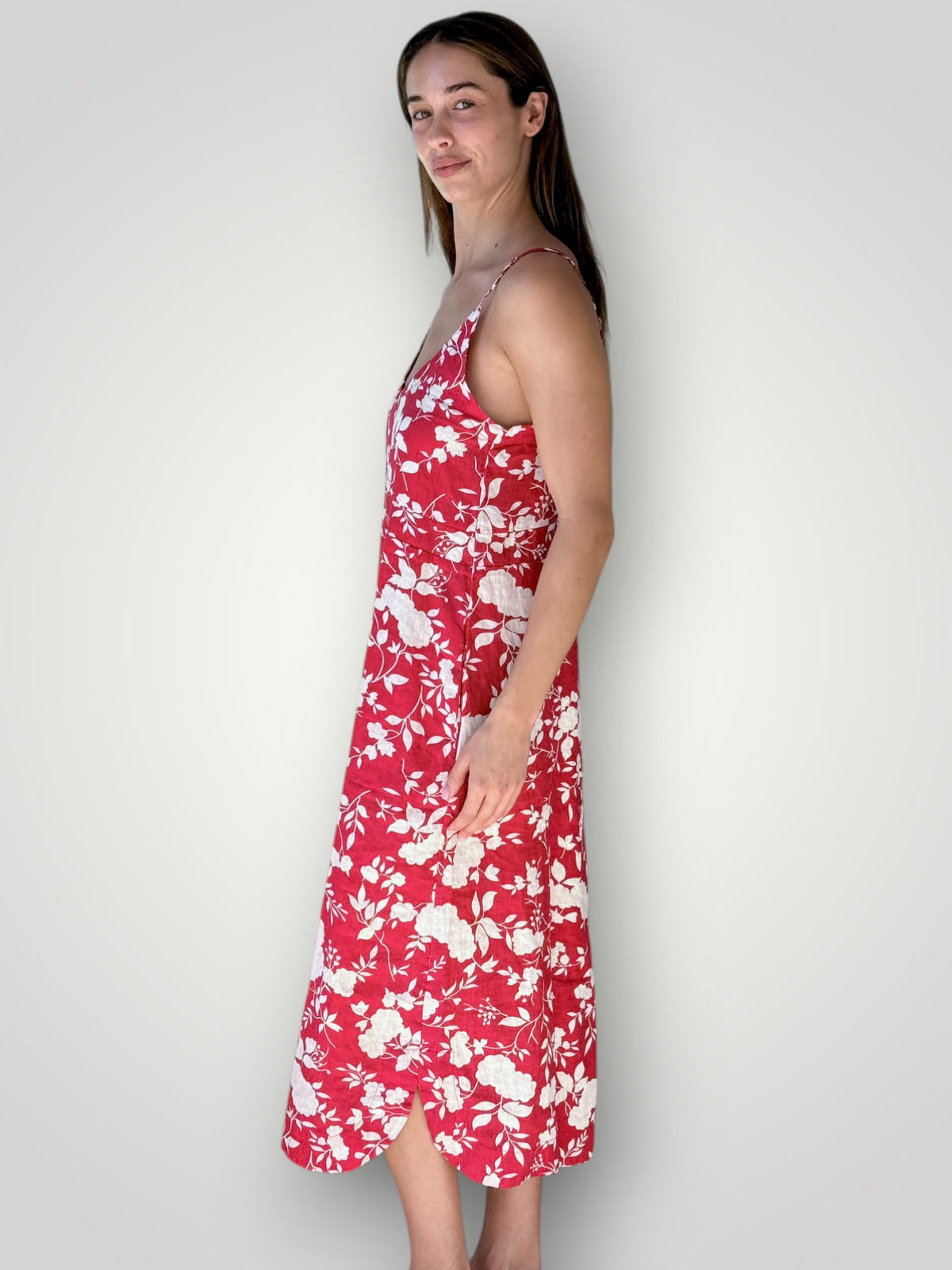 mabel dress-big red flower linen