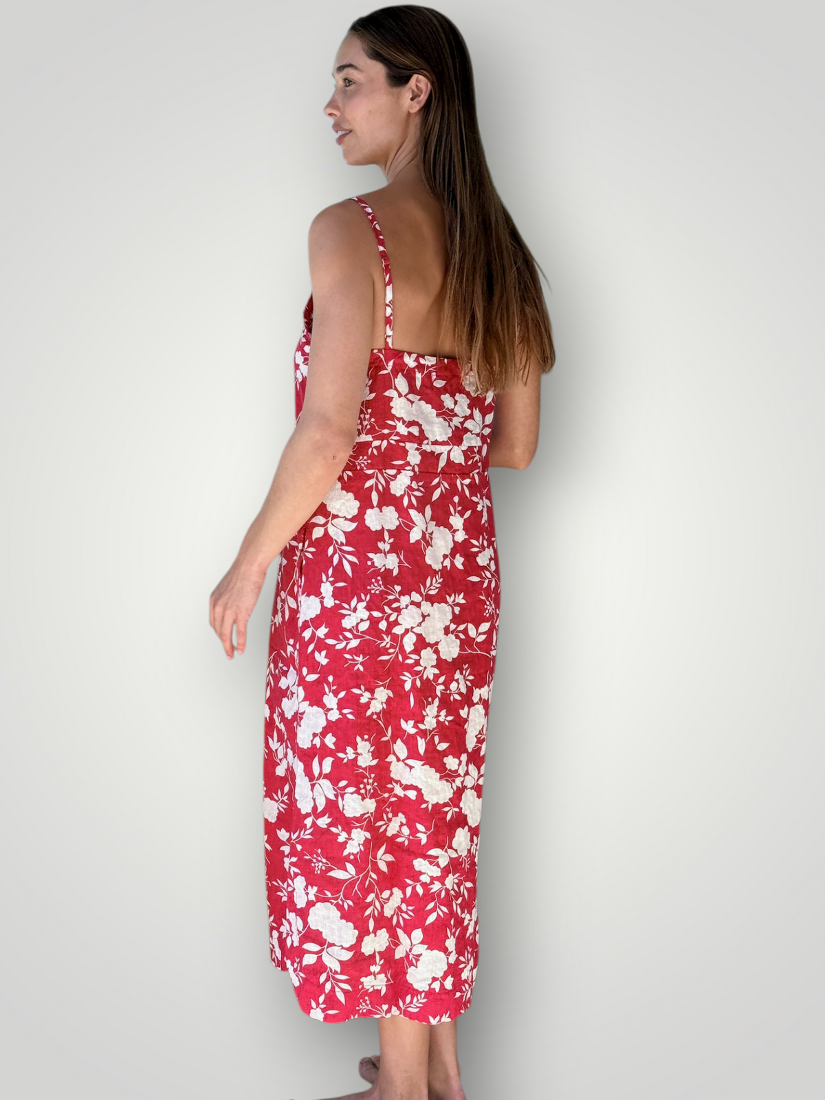 mabel dress-big red flower linen
