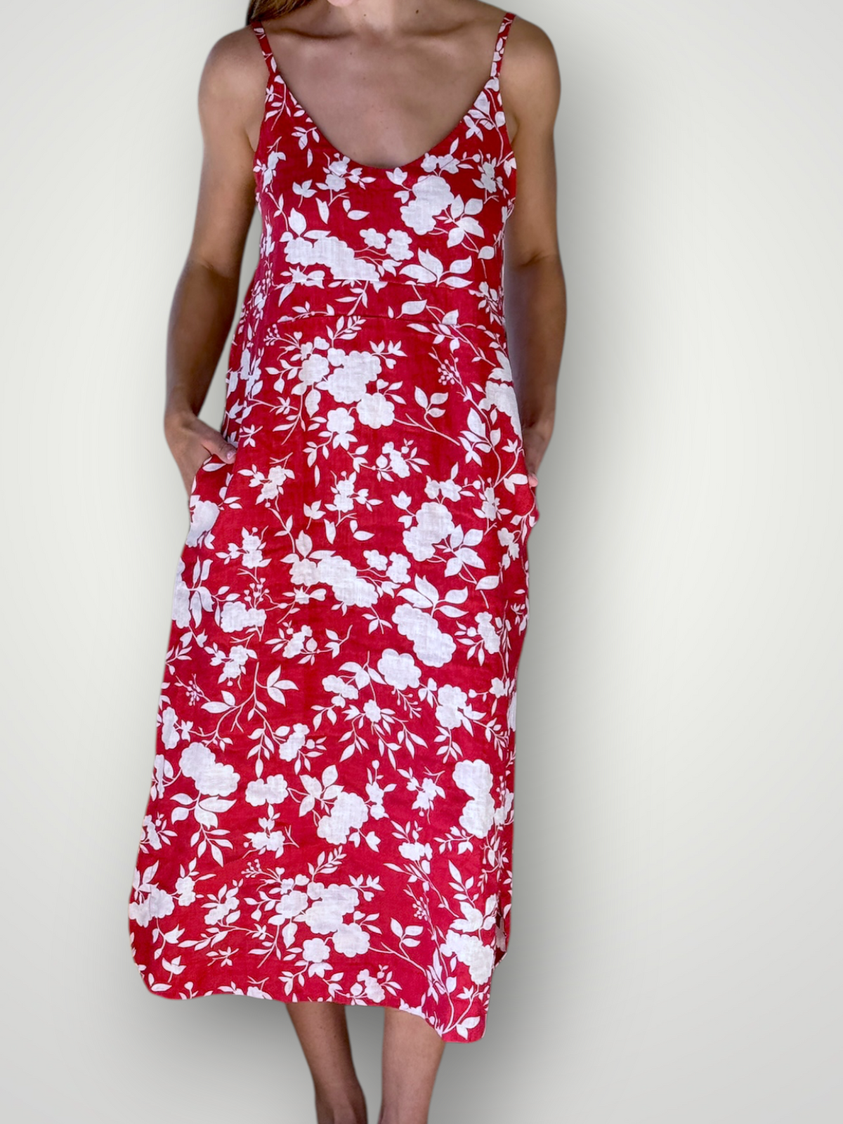 mabel dress-big red flower linen