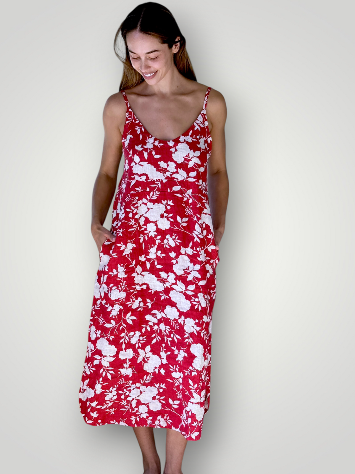 mabel dress-big red flower linen