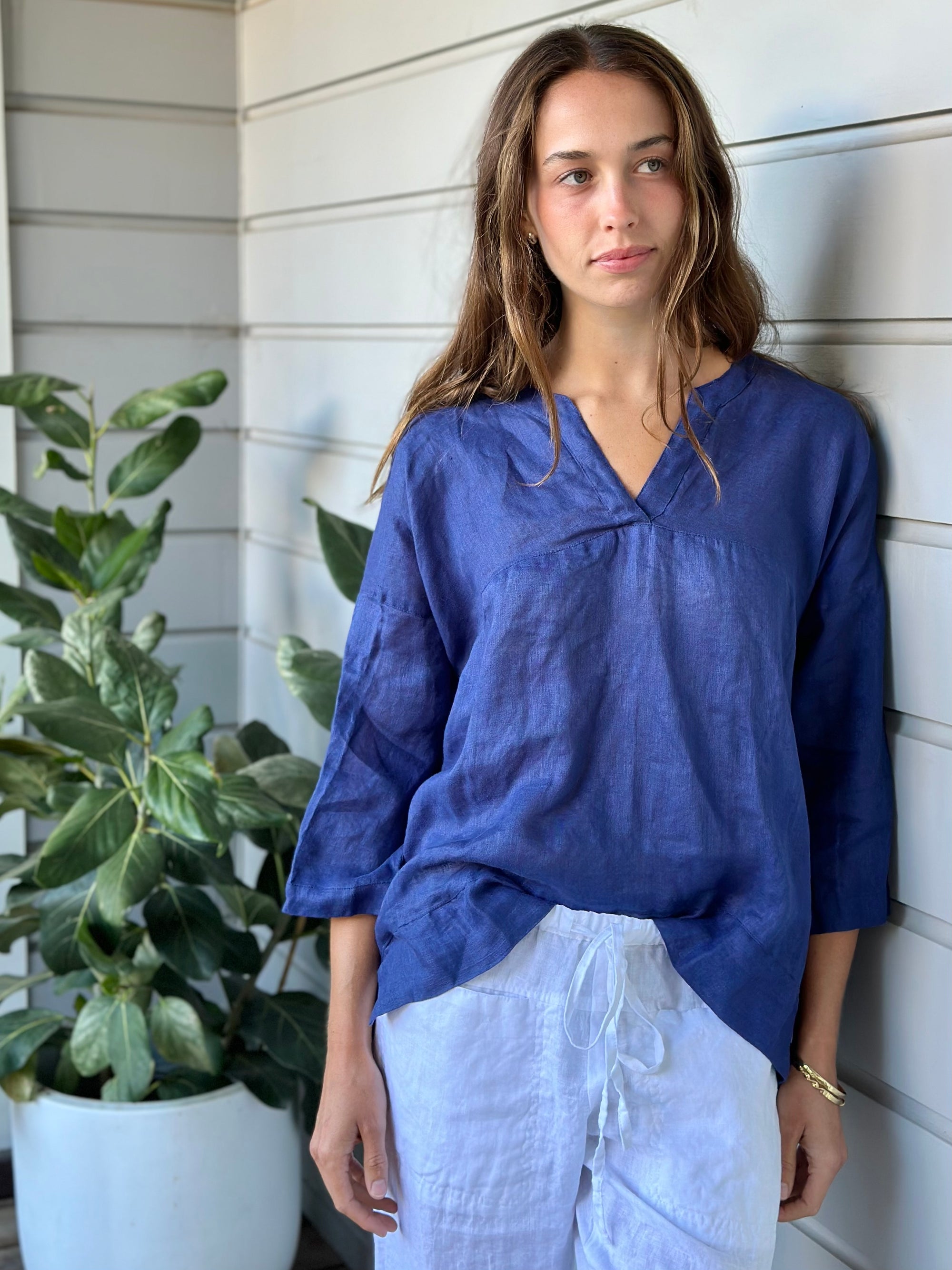 francis top - blue dusk linen gauze Apparel