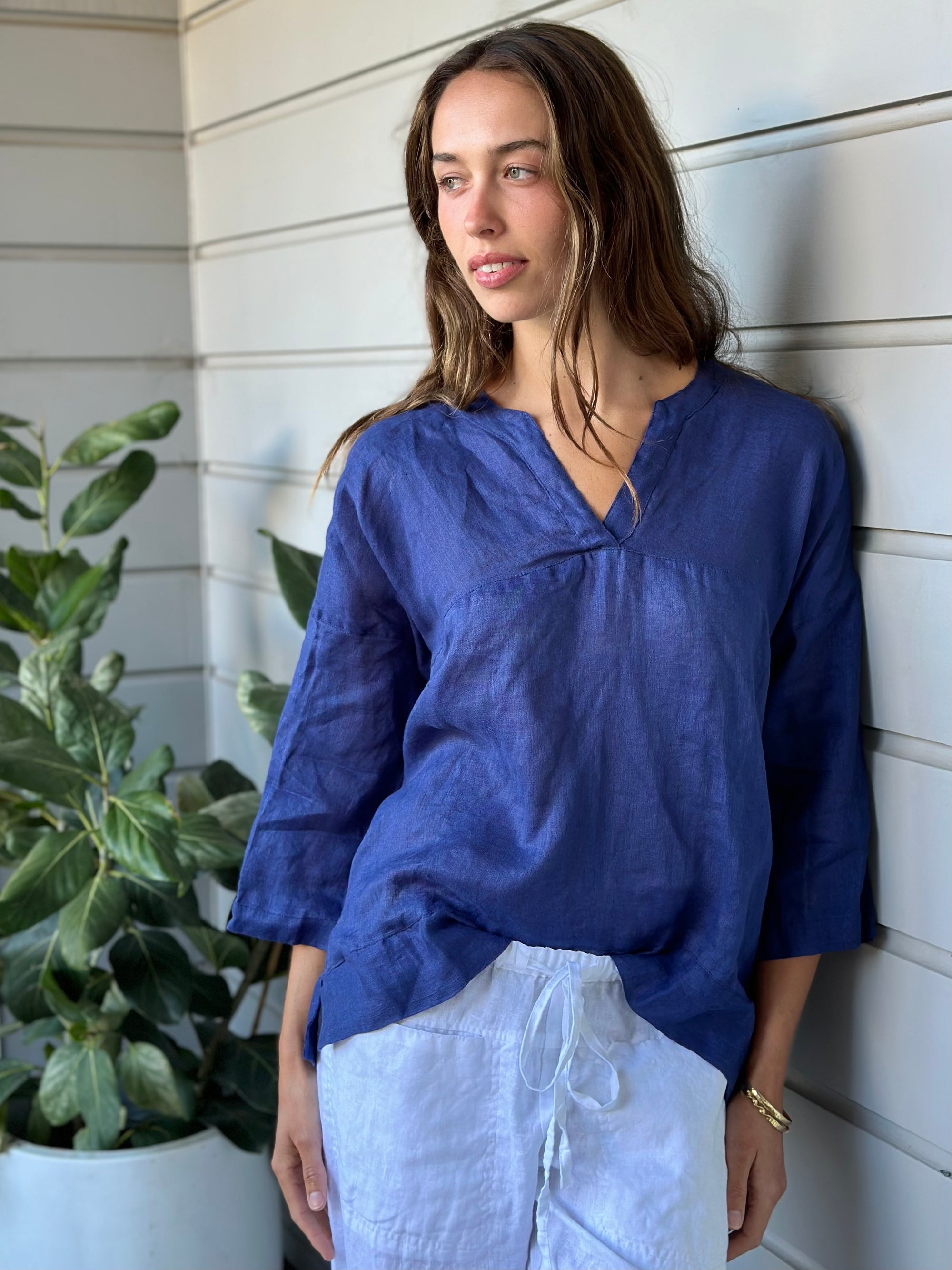 francis top - blue dusk linen gauze Apparel