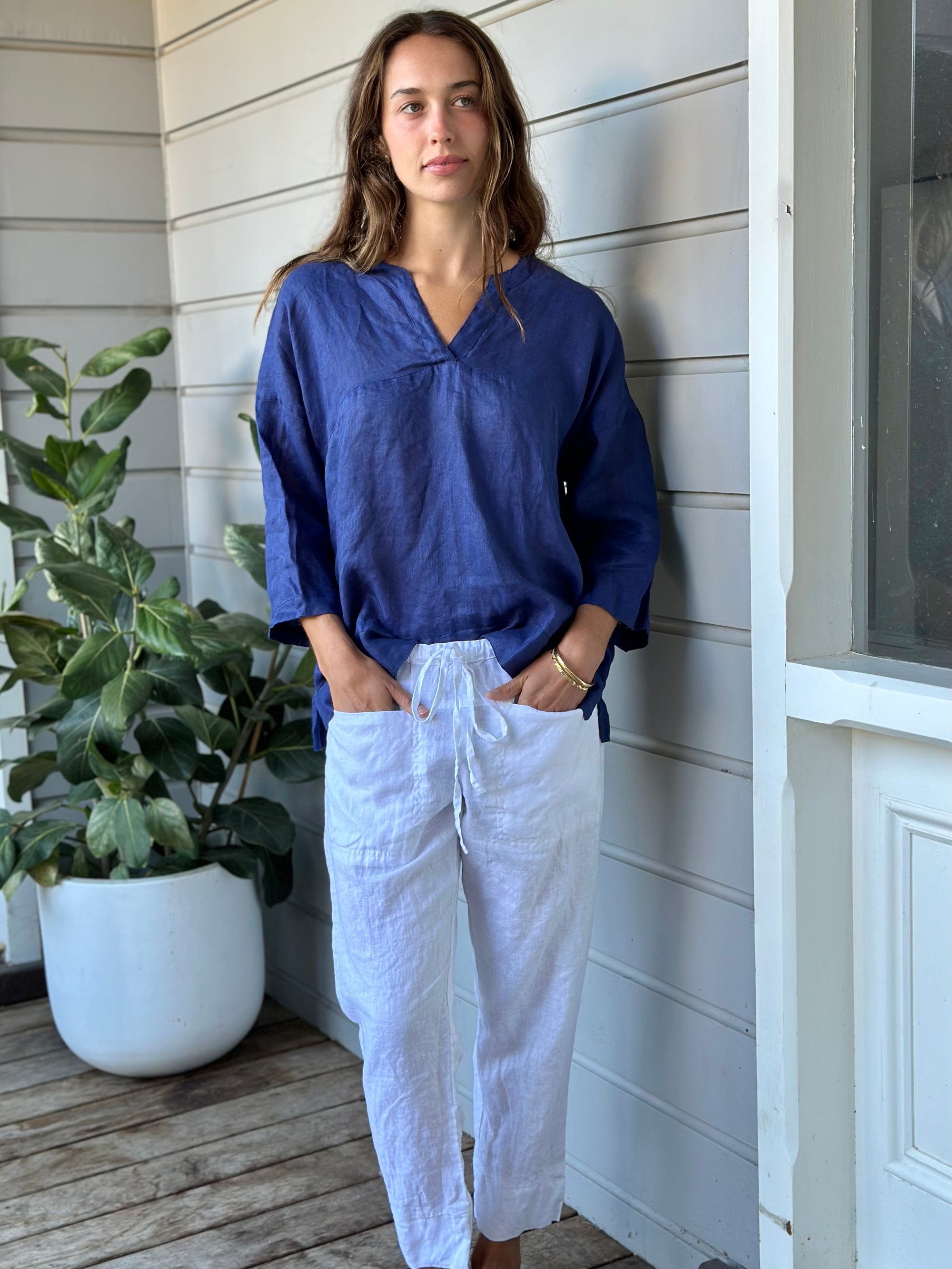 francis top - blue dusk linen gauze Apparel