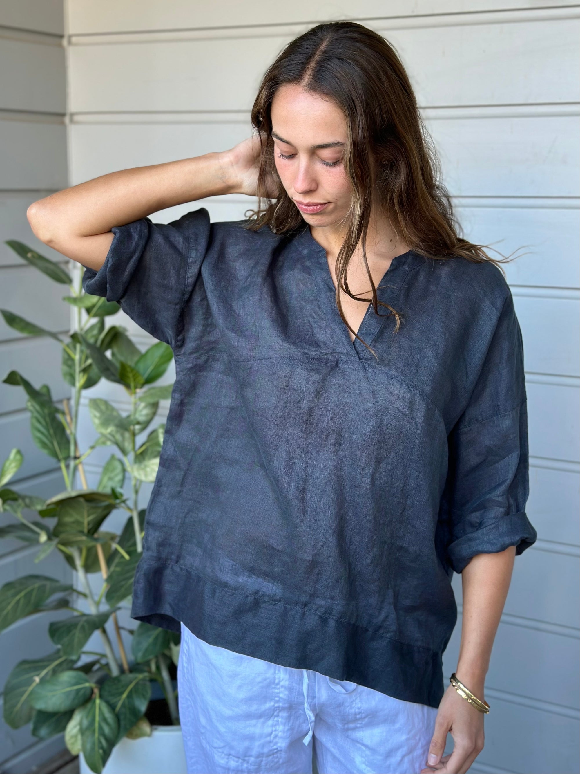 francis top - charcoal linen gauze Apparel