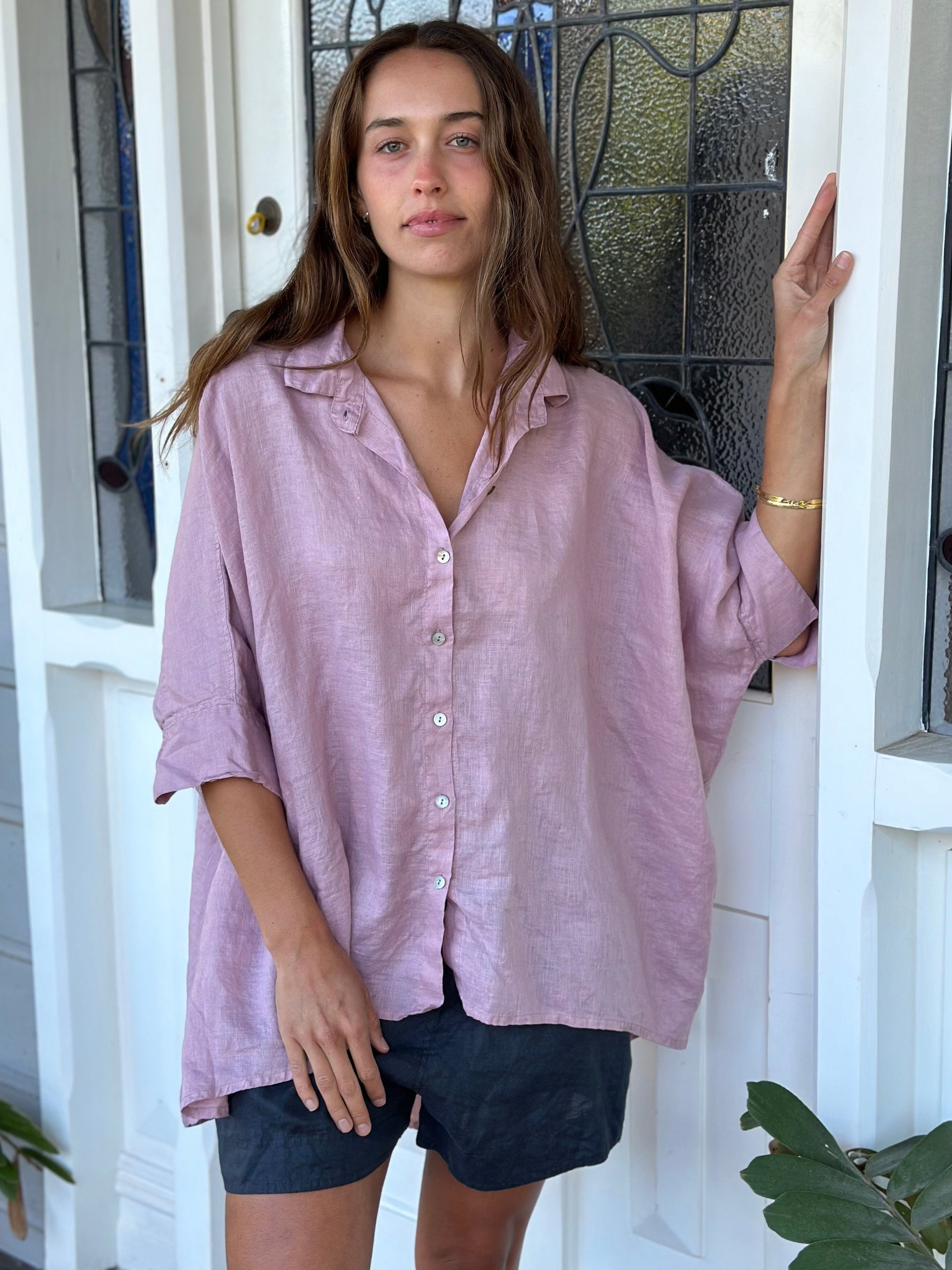 issey shirt - dusty rose linen Apparel