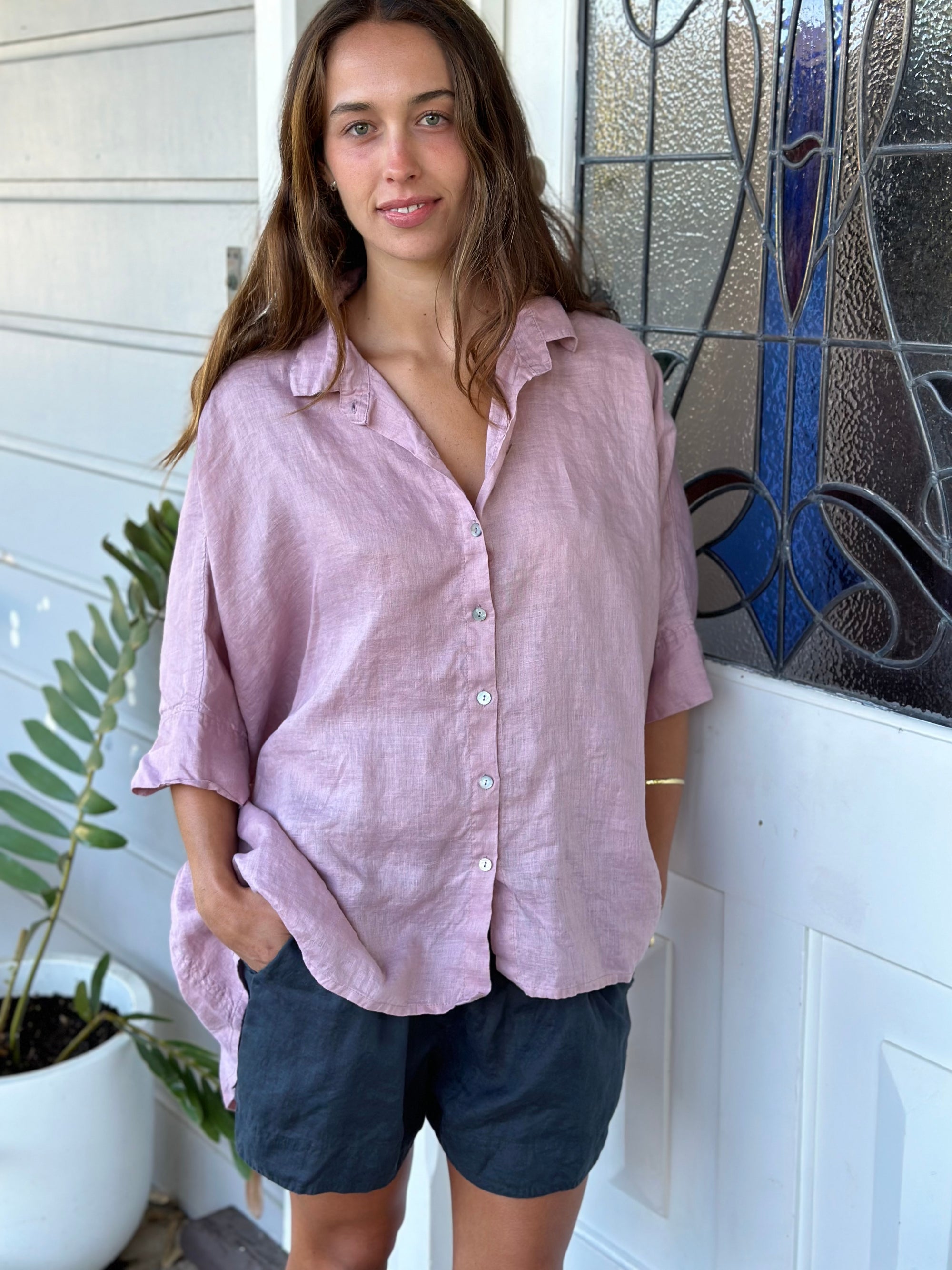 issey shirt - dusty rose linen Apparel