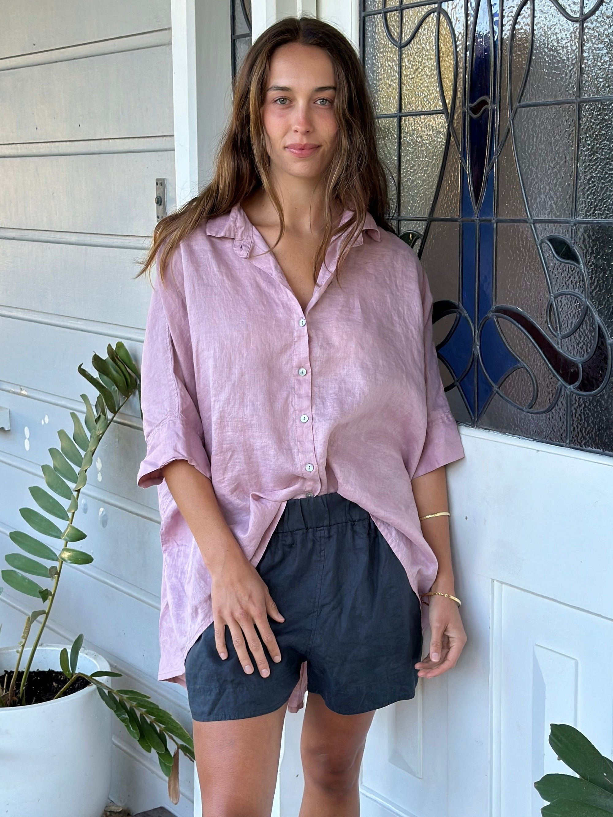 abbey short - charcoal linen Apparel