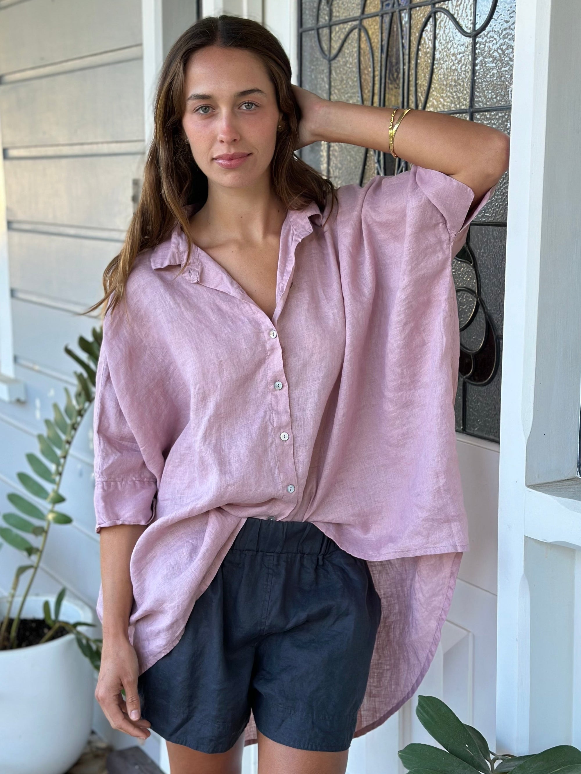 abbey short - charcoal linen Apparel