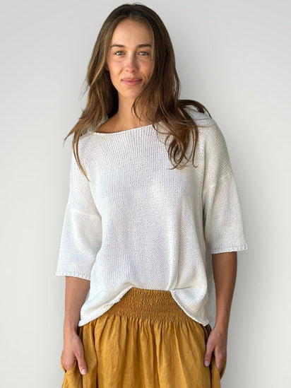 alex top - warm white cotton knit Apparel