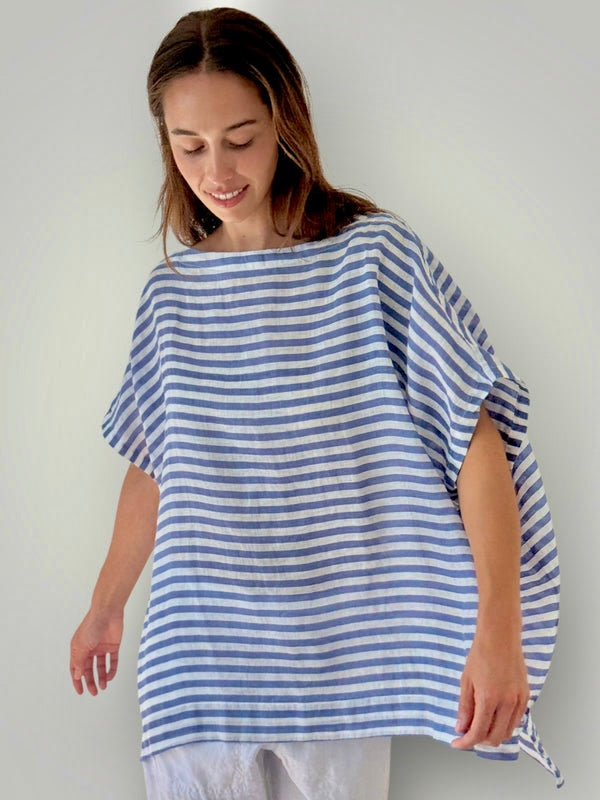 sammy top - cornflower stripe linen Apparel