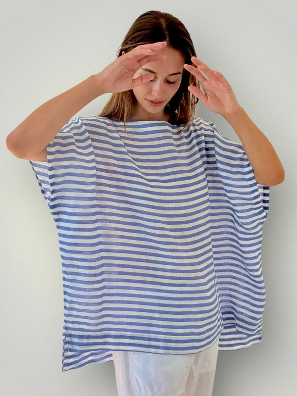 sammy top - cornflower stripe linen Apparel