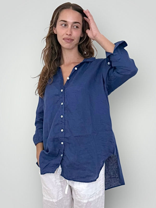 skyla shirt - blue dusk linen Apparel