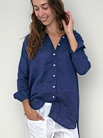 skyla shirt - blue dusk linen Apparel