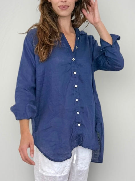 skyla shirt - blue dusk linen Apparel