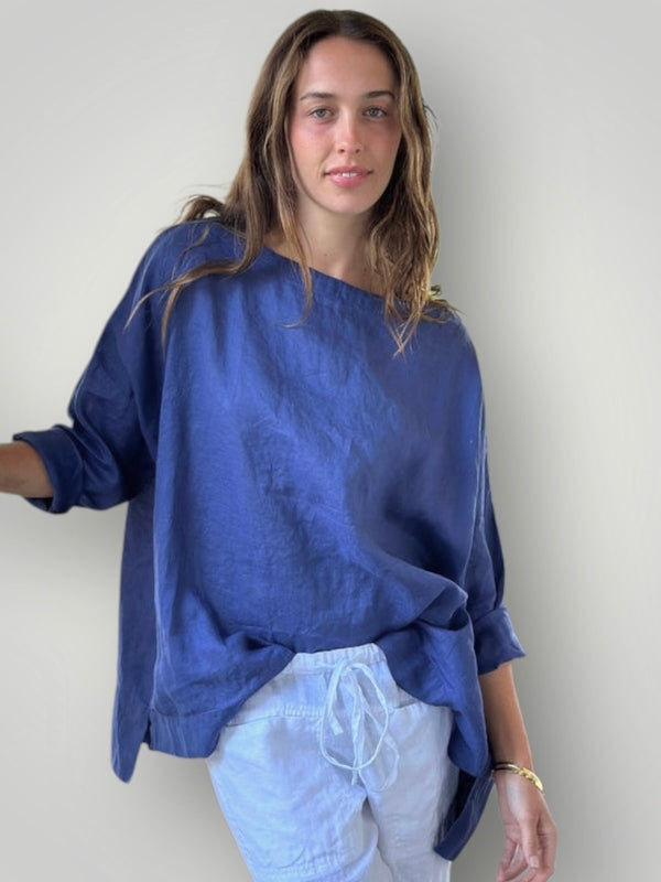 avril top - blue dusk linen Apparel